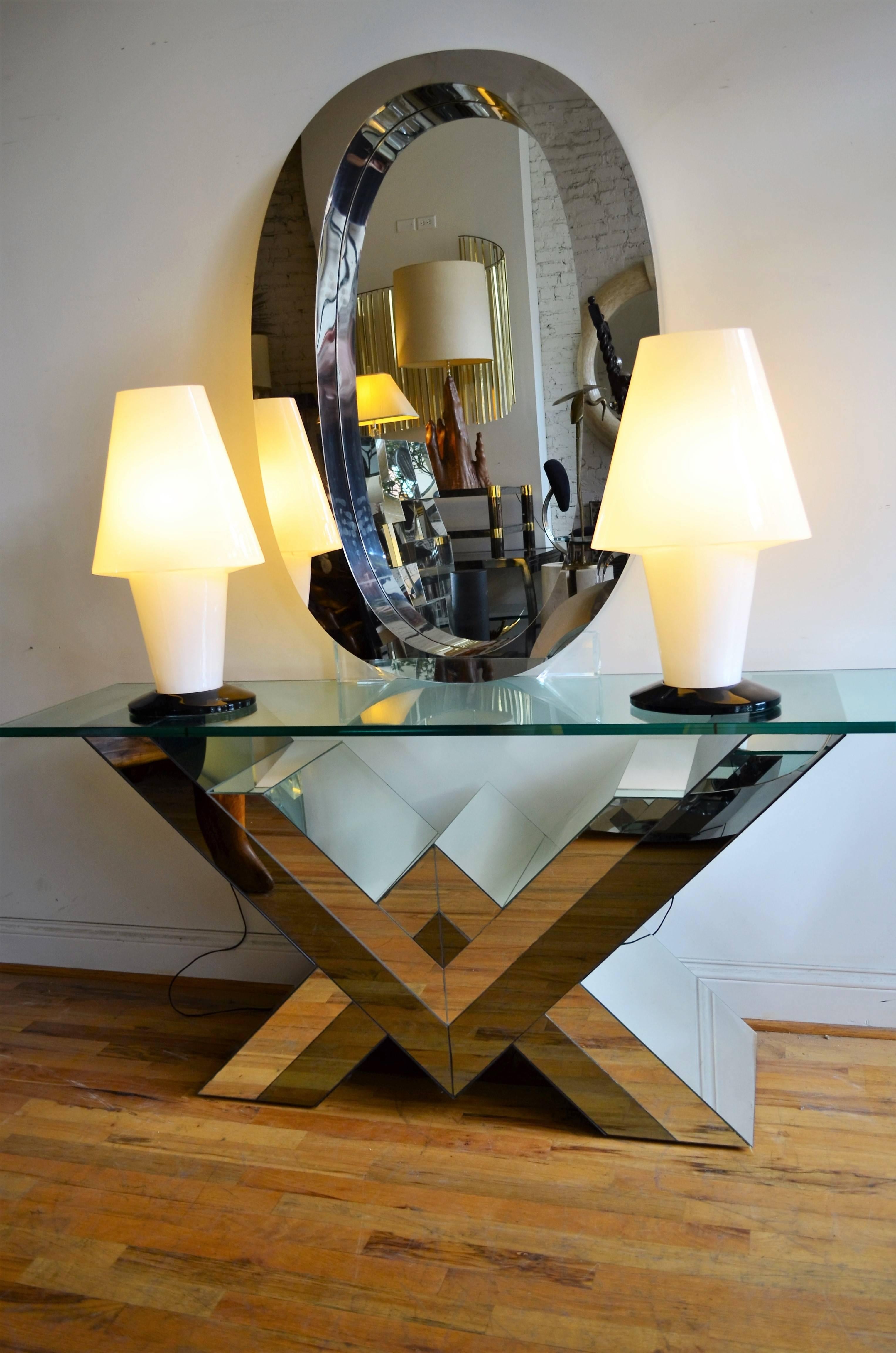 Pierre Cardin Style Smoked and Clear Mirrored Console Table  3