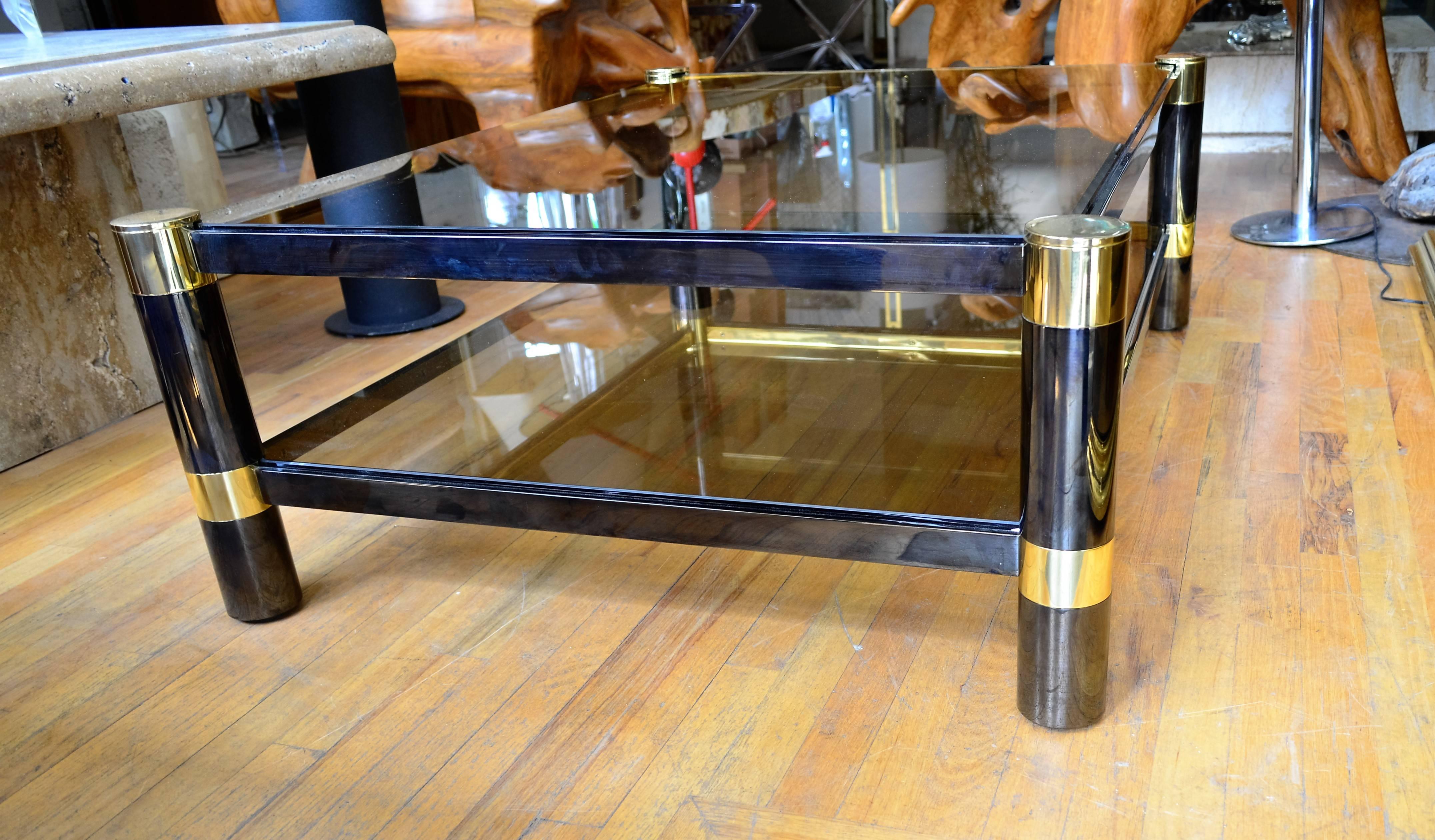 Signed Monumental Karl Springer Gunmetal and Brass Coffee Table 5