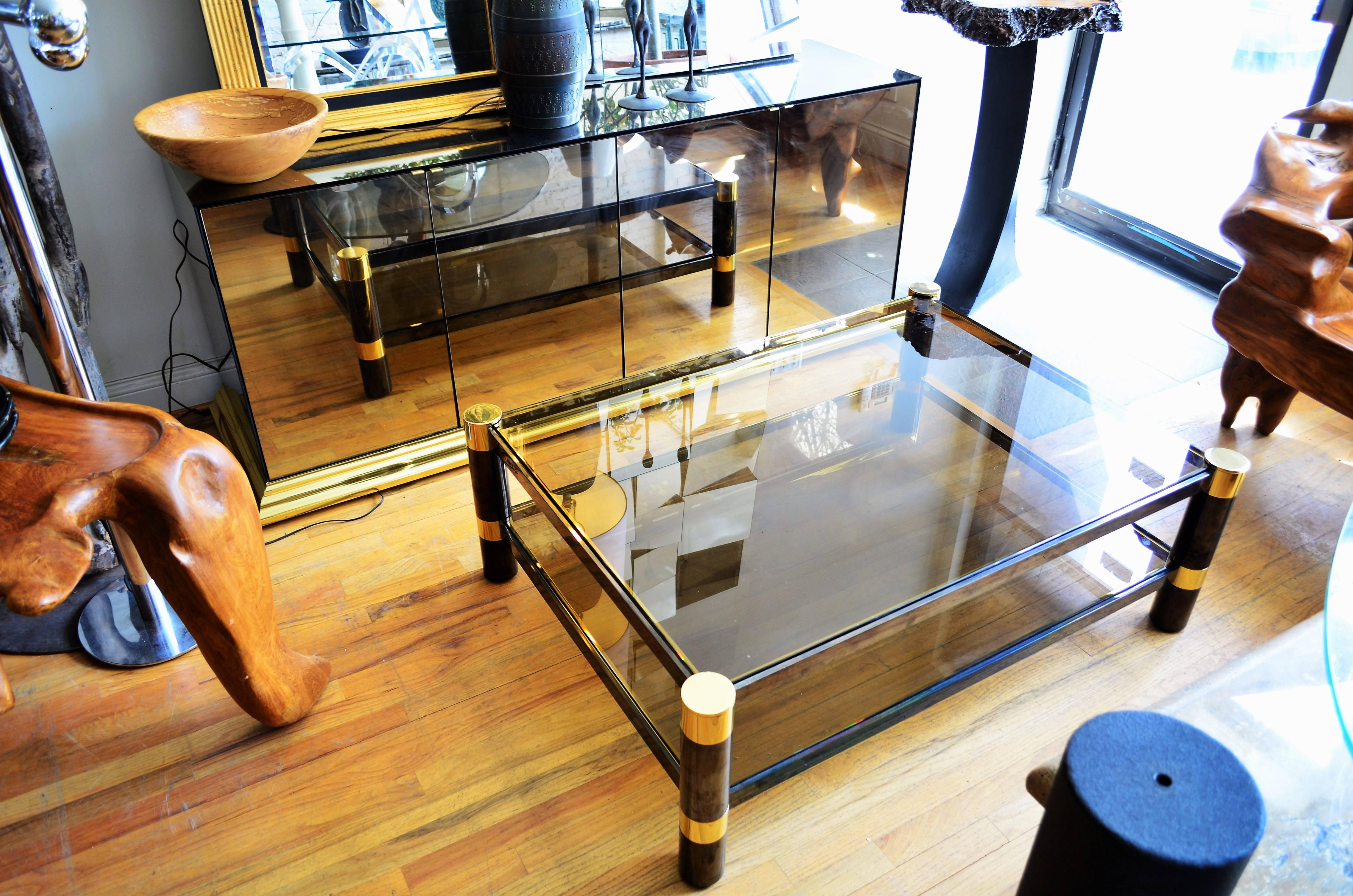 Signed Monumental Karl Springer Gunmetal and Brass Coffee Table 4