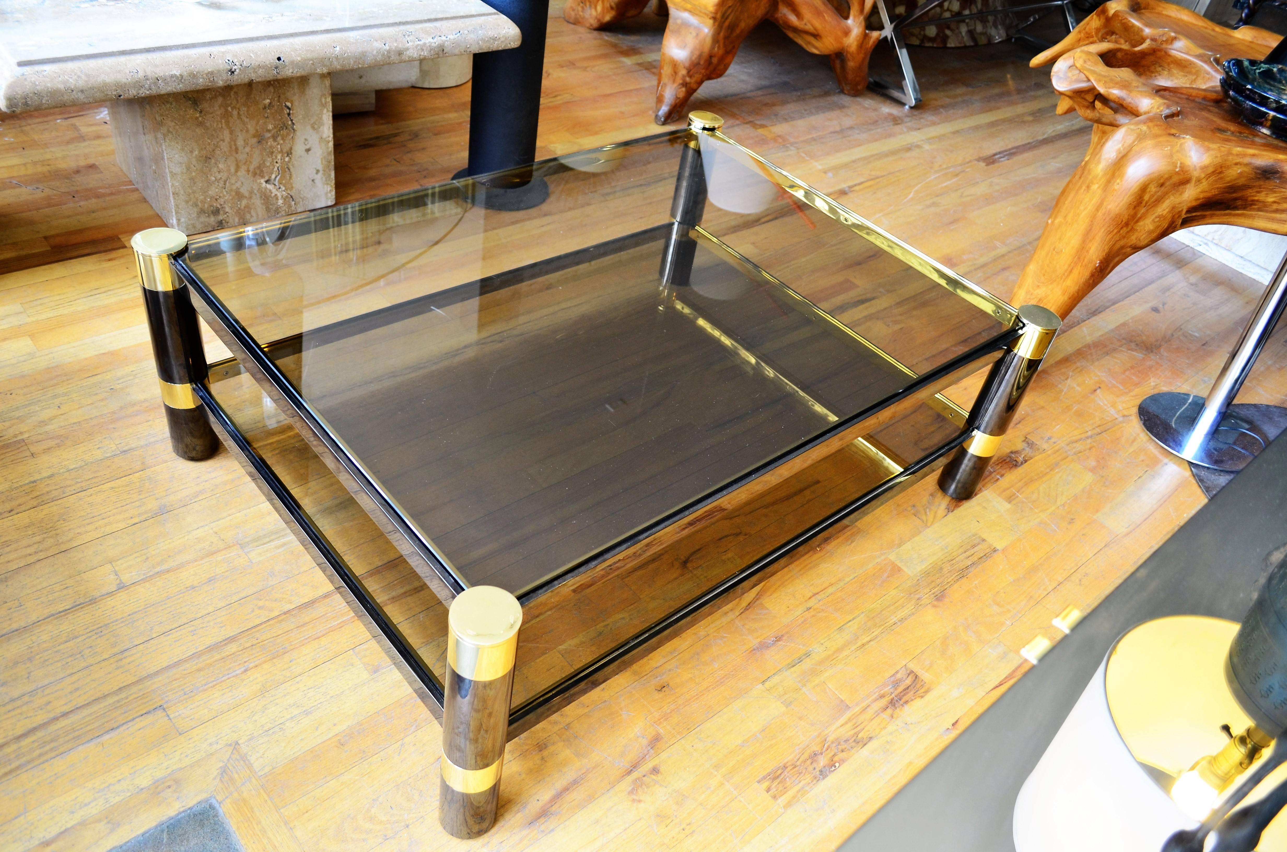 Signed Monumental Karl Springer Gunmetal and Brass Coffee Table In Excellent Condition In Chicago, IL