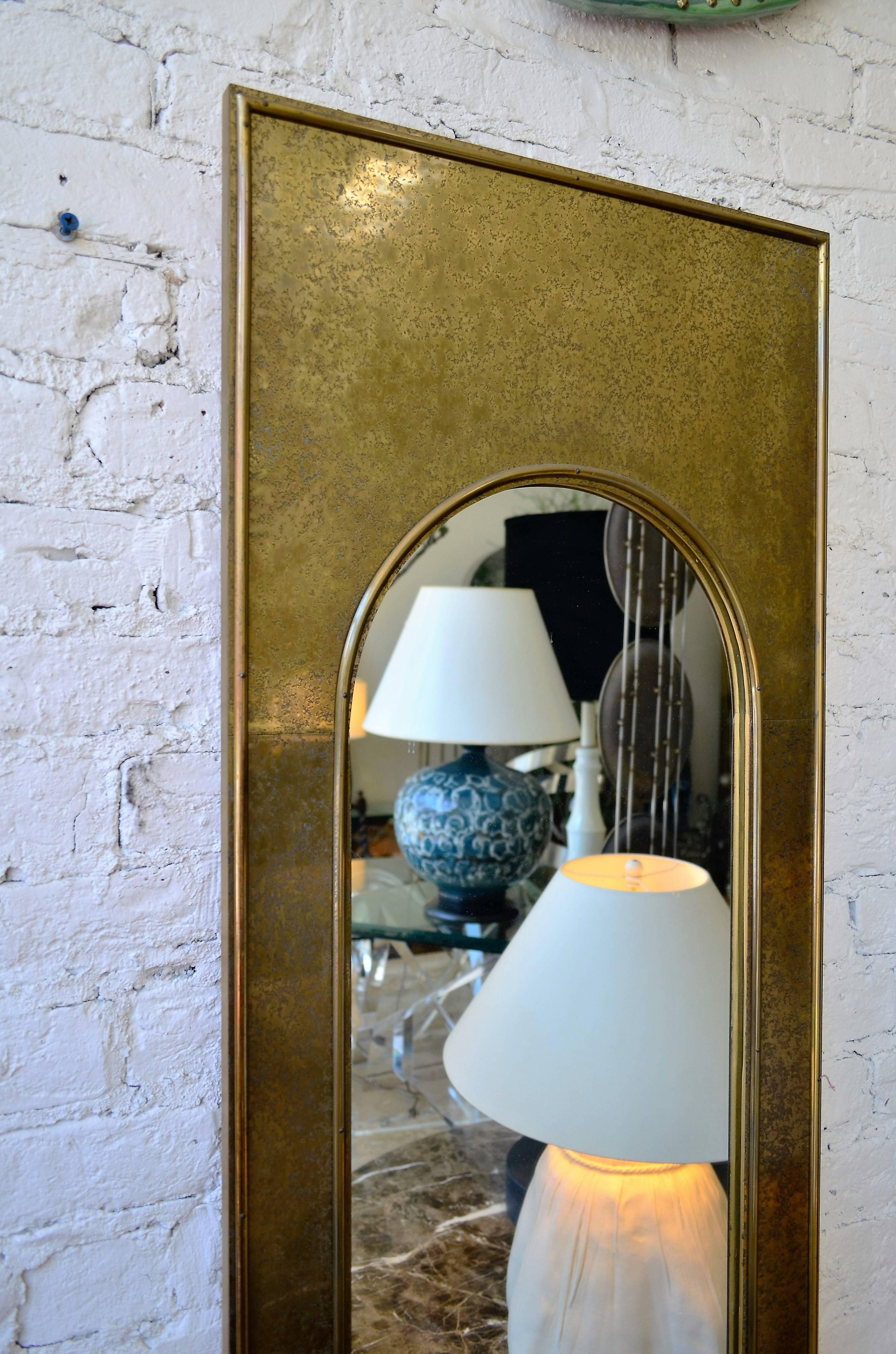 Tall Vintage Mastercraft Brass Mirror In Good Condition In Chicago, IL
