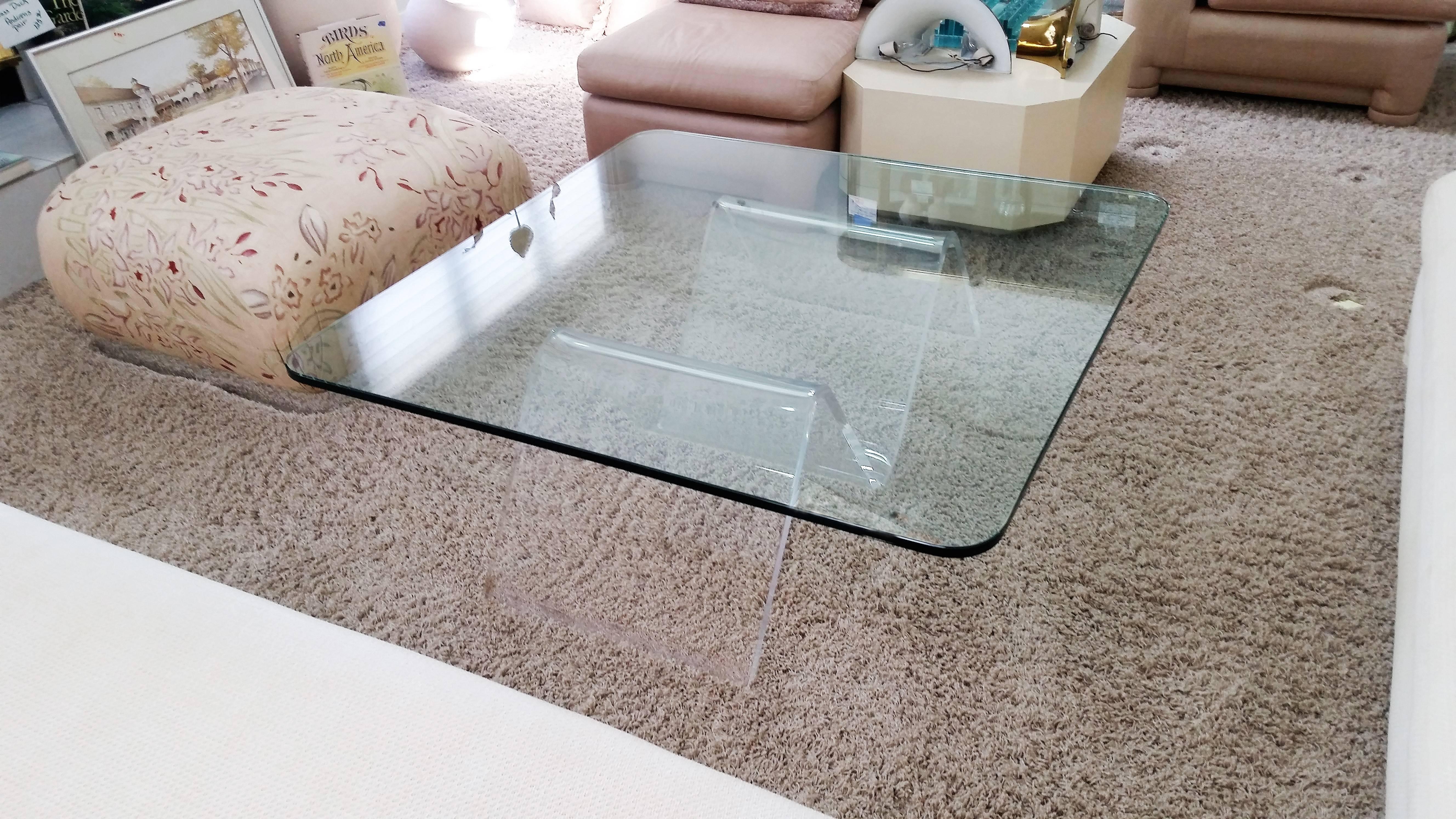  Lucite Coffee Table With Thick Wave Form Base 1