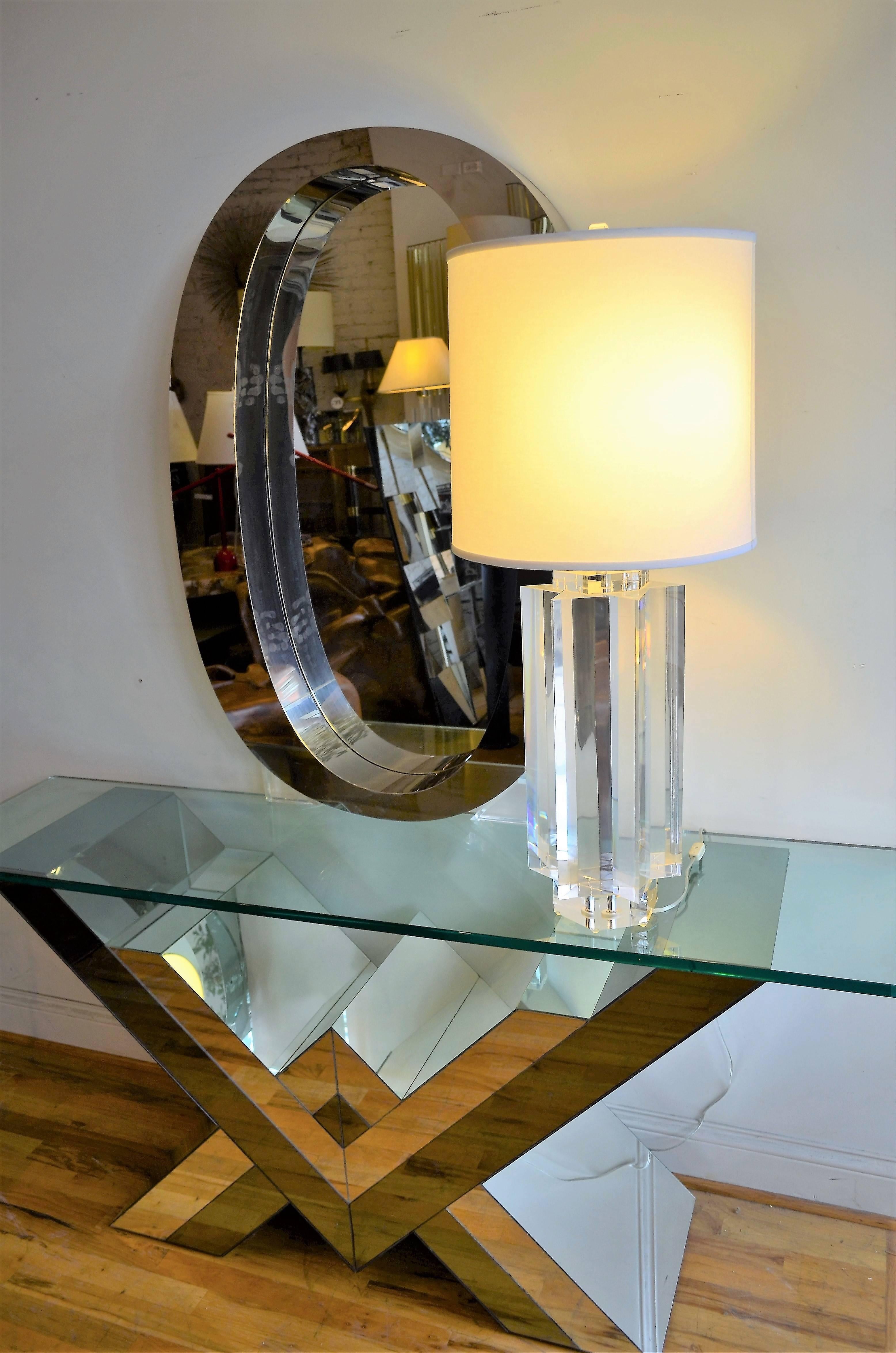 Chrome Lucite Les Prismatiques Substantial Table  Lamp