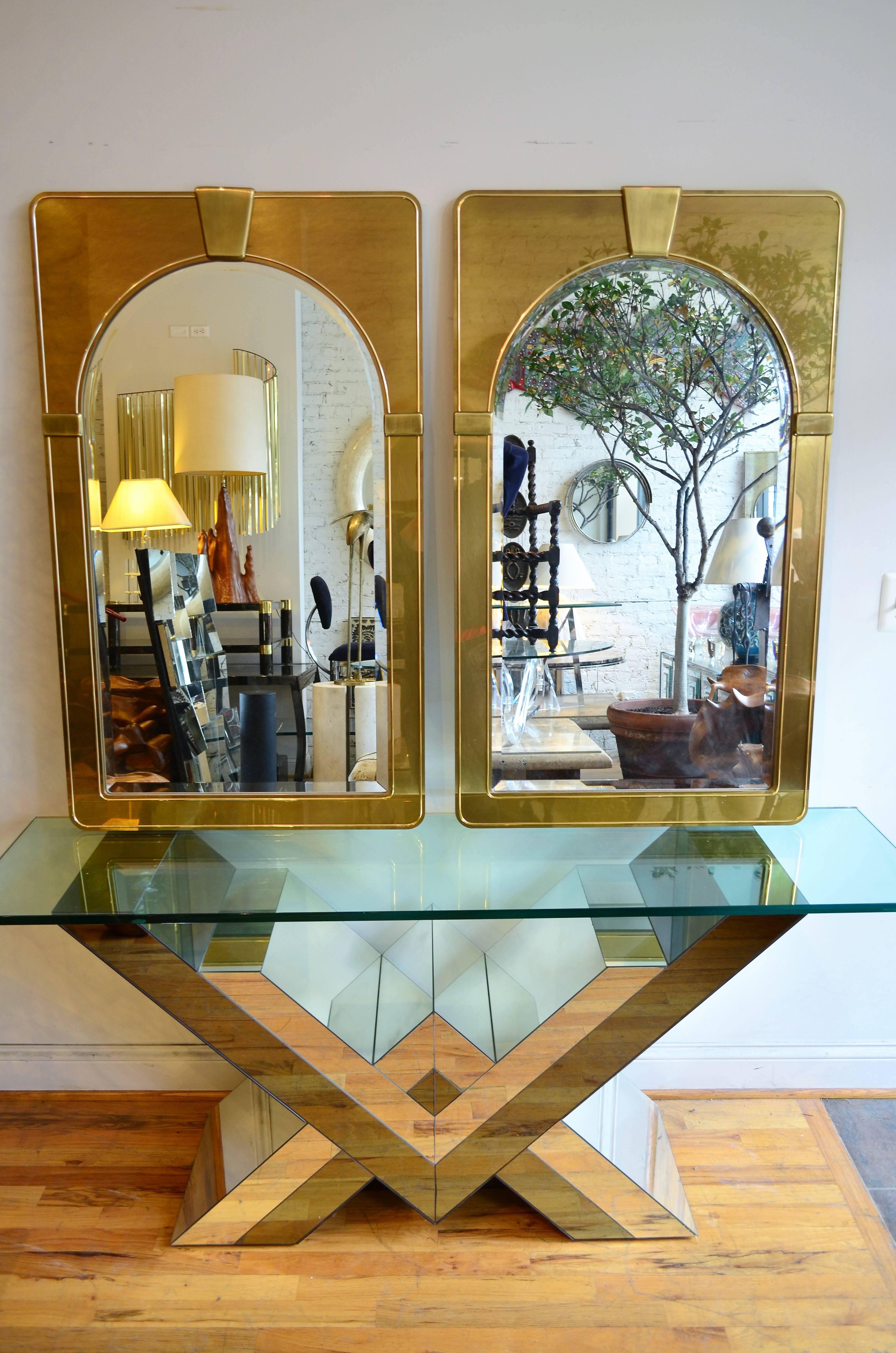 Mid-Century Modern Pair of 1970's Brass Mastercraft Mirrors For Sale
