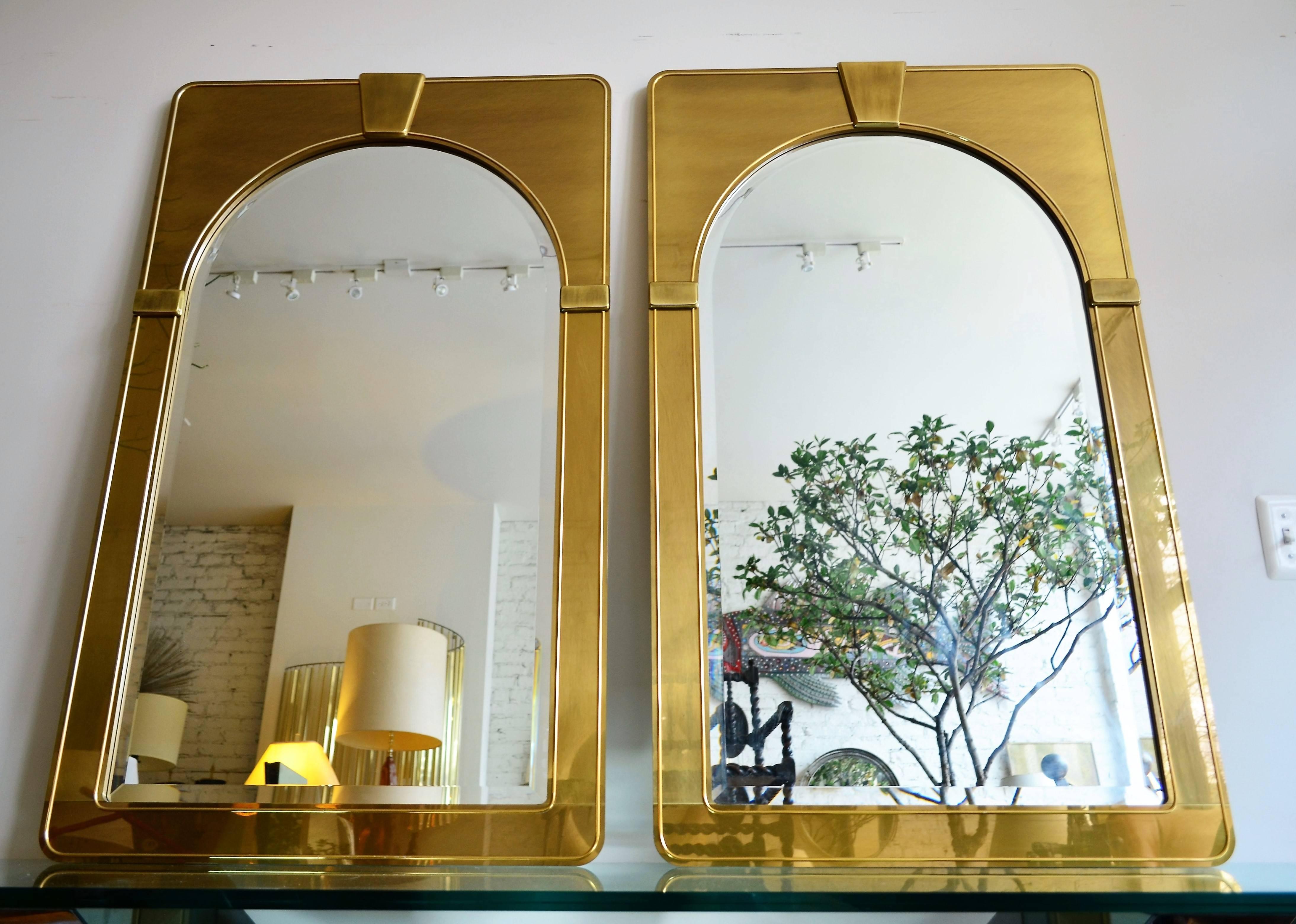 American Pair of 1970's Brass Mastercraft Mirrors For Sale