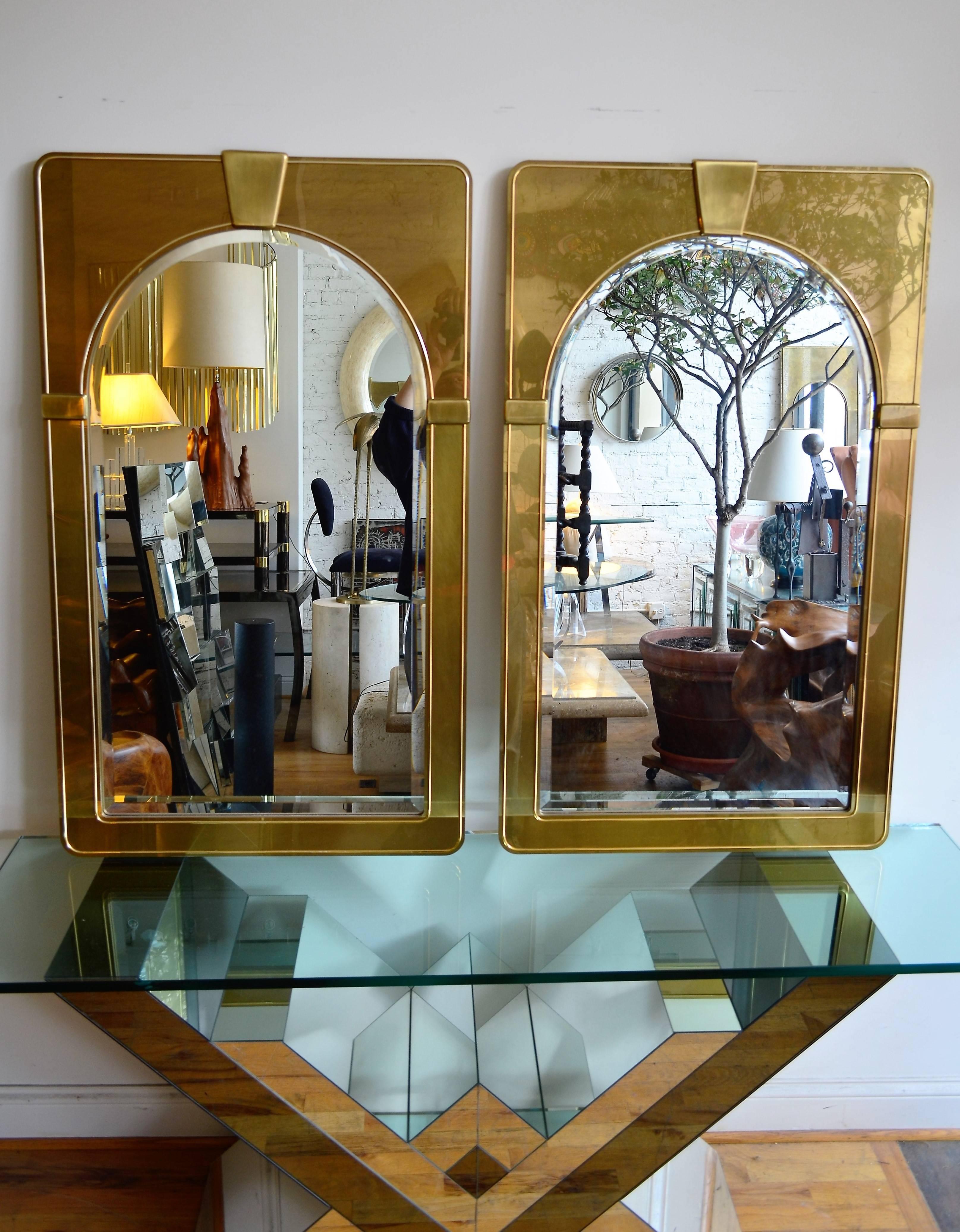 Pair of 1970's Brass Mastercraft Mirrors For Sale 2