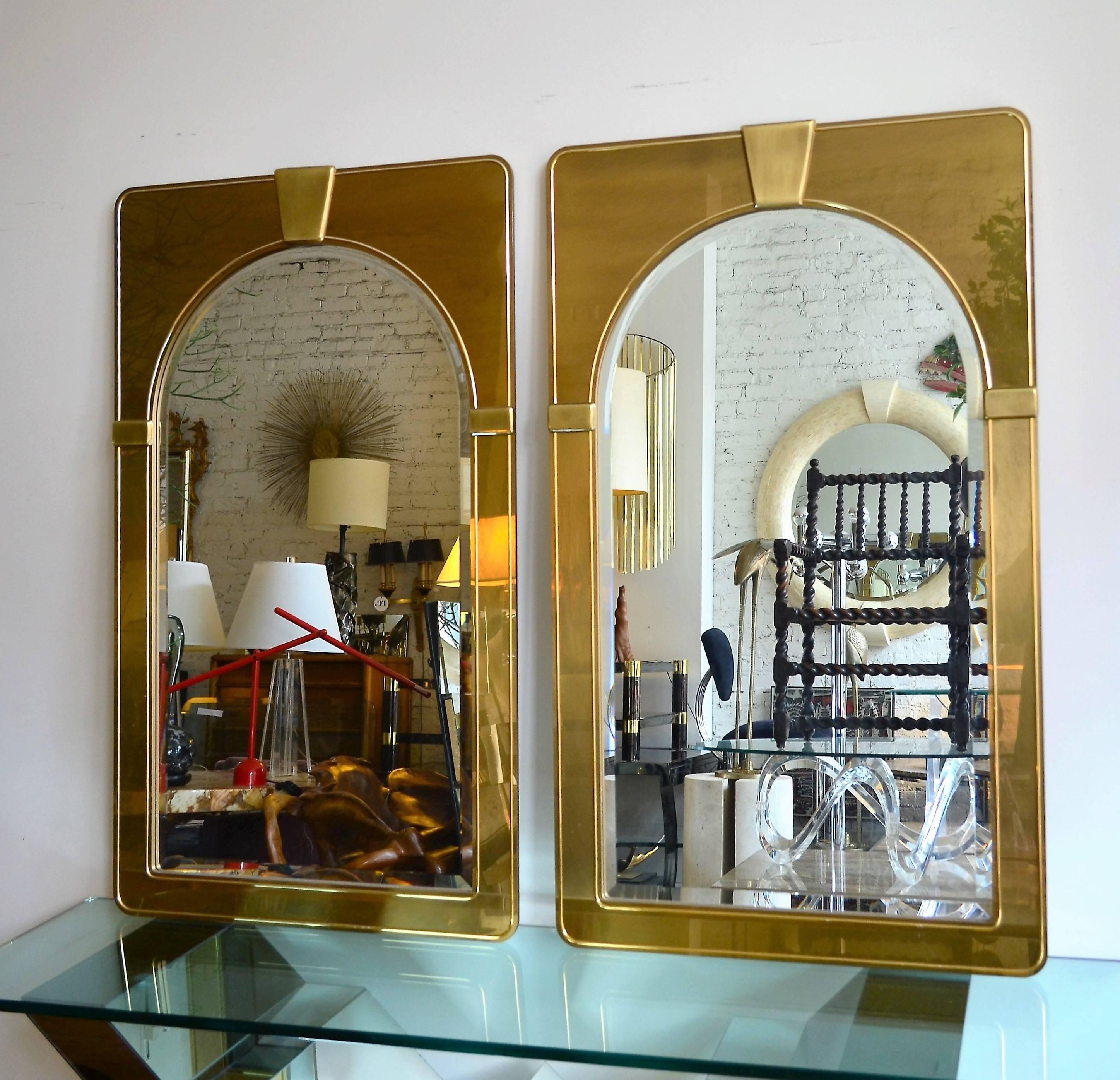 Brushed Pair of 1970's Brass Mastercraft Mirrors For Sale