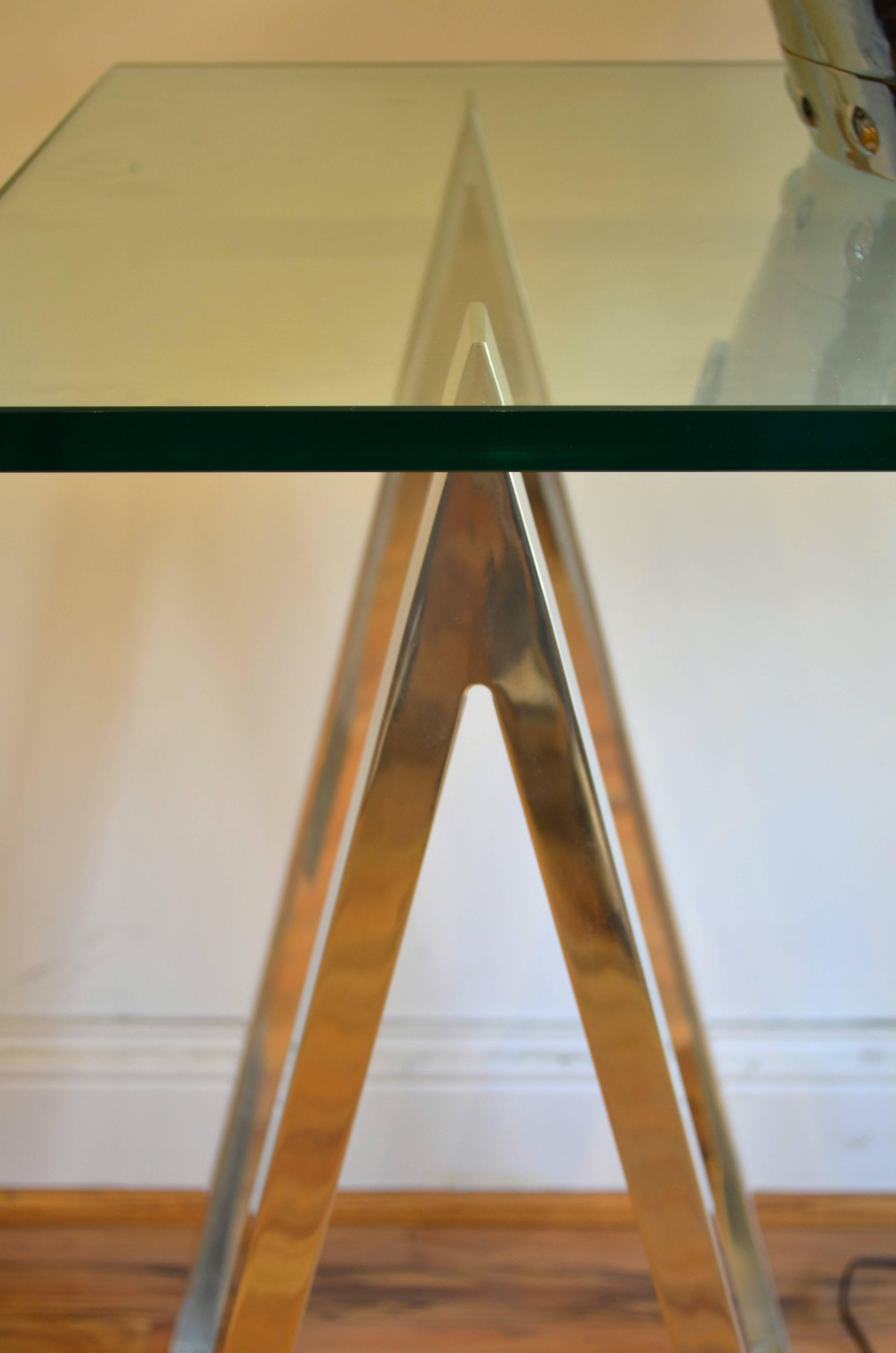 Late 20th Century Chrome  Sawhorse Leg Console Table or Desk For Sale