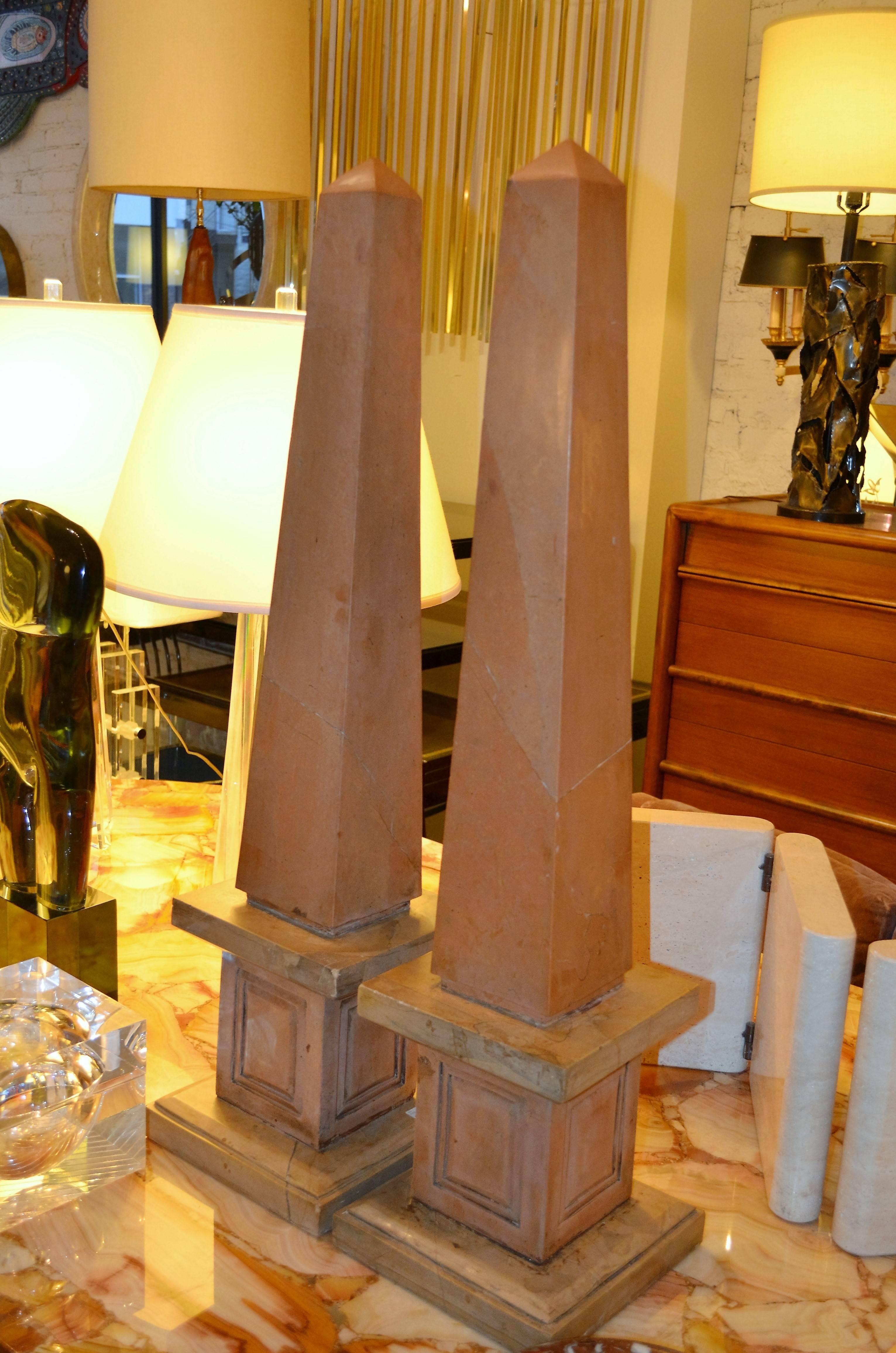 Pair of Nembro Rosato Large Marble Obelisks For Sale 3