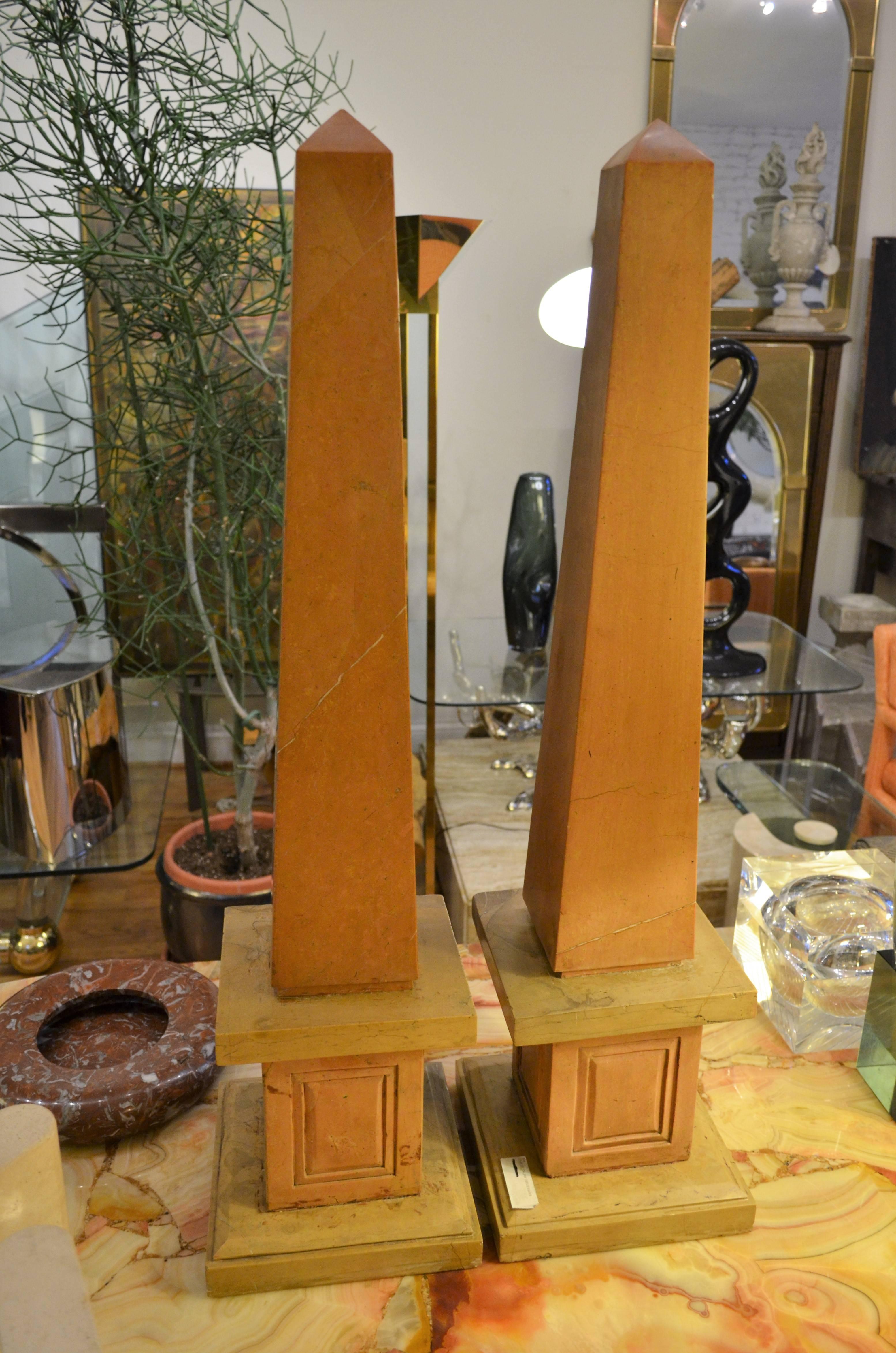 Pair of Nembro Rosato Large Marble Obelisks For Sale 2