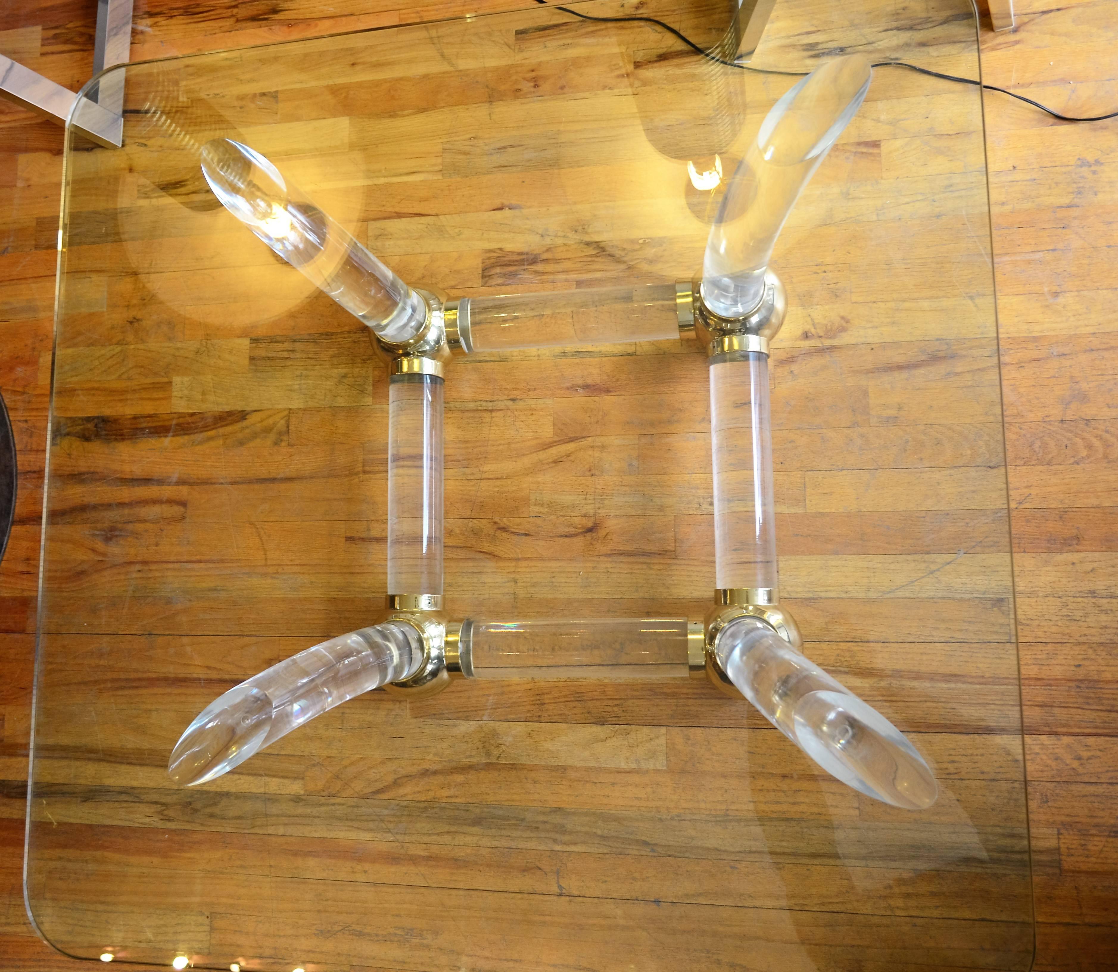 Mid-Century Modern Lucite Sabre Leg and Brass Coffee Table