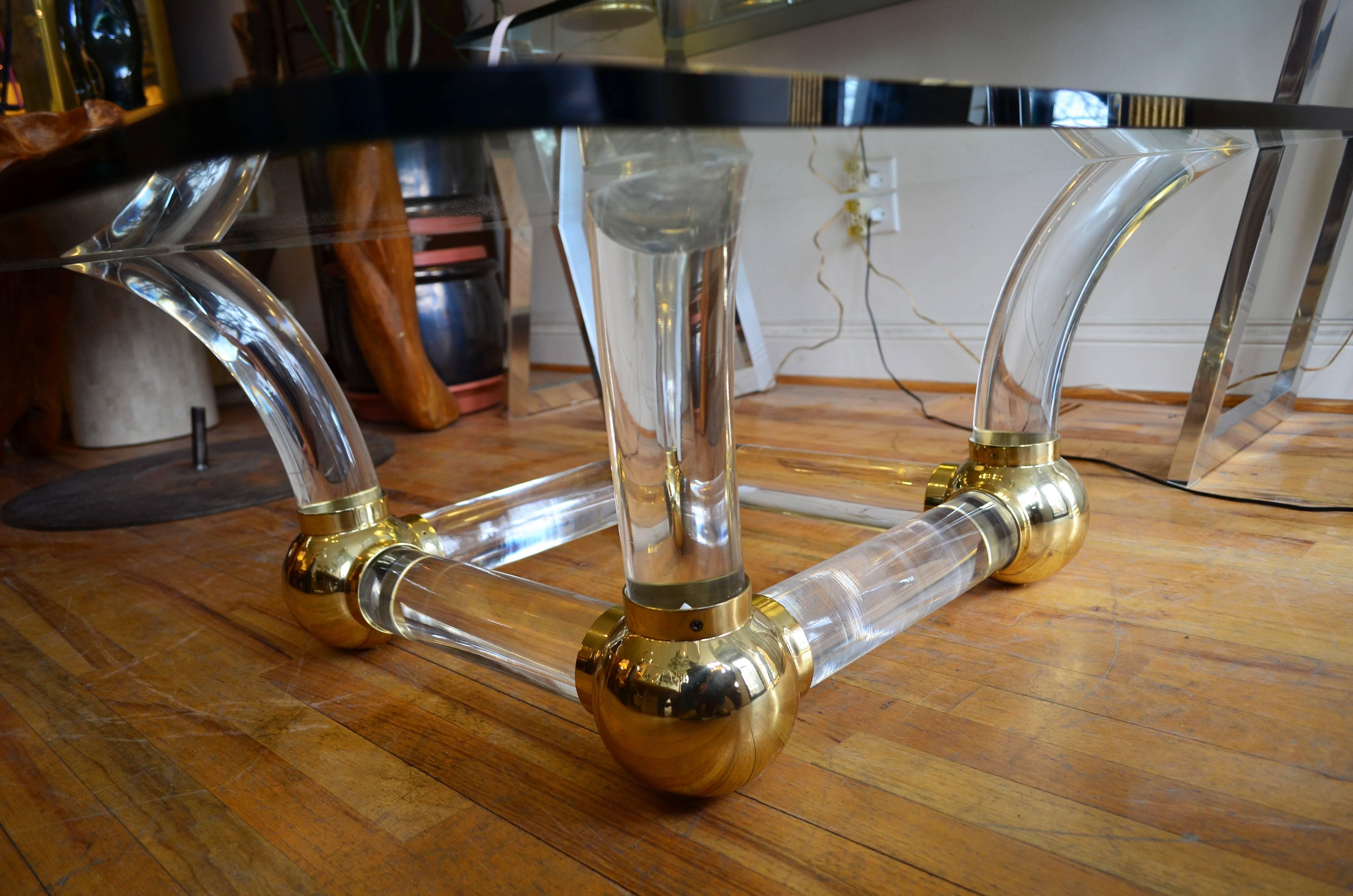 Lucite Sabre Leg and Brass Coffee Table 1