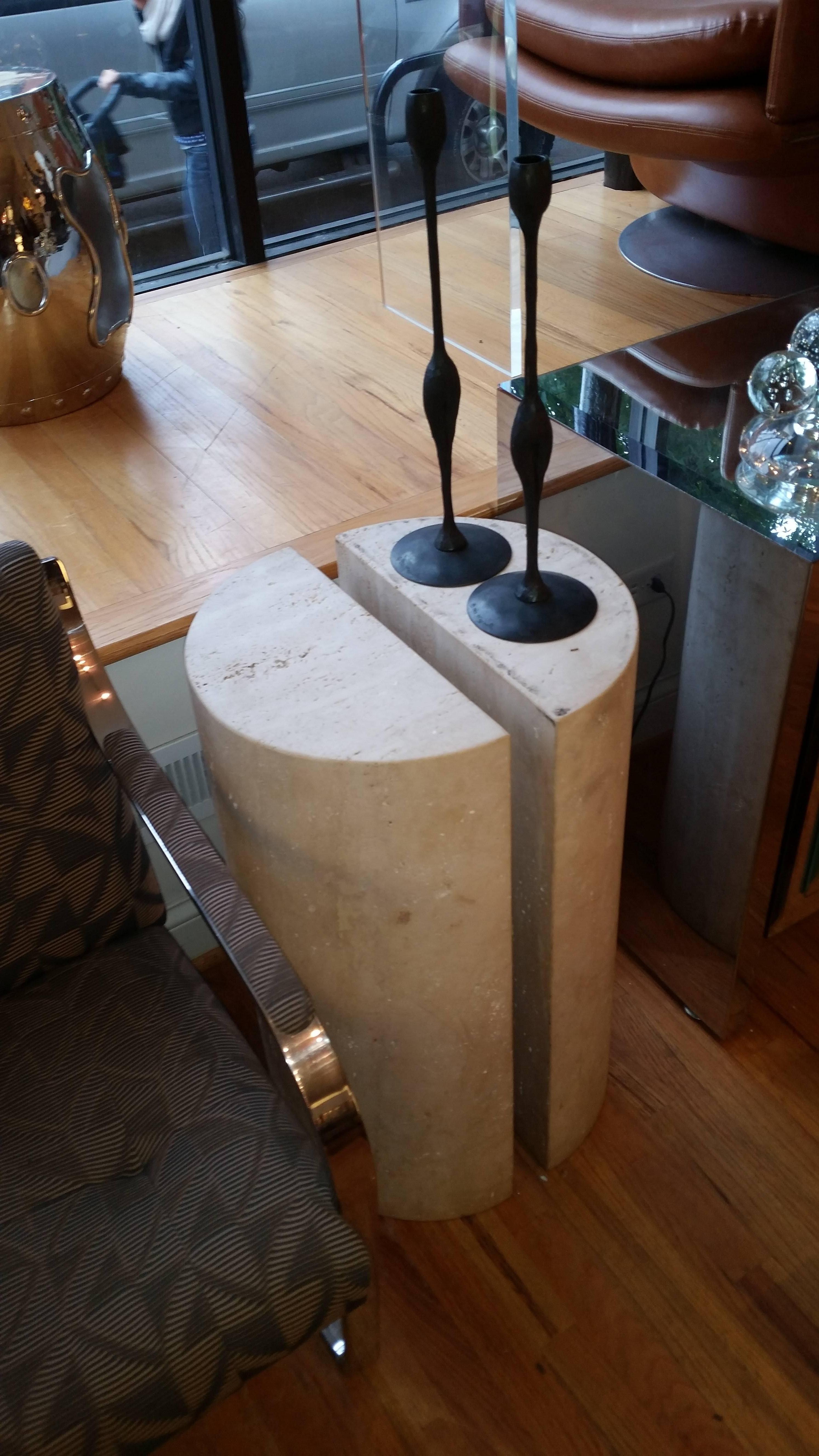 Stone Belgium Travertine Pedestal End Table