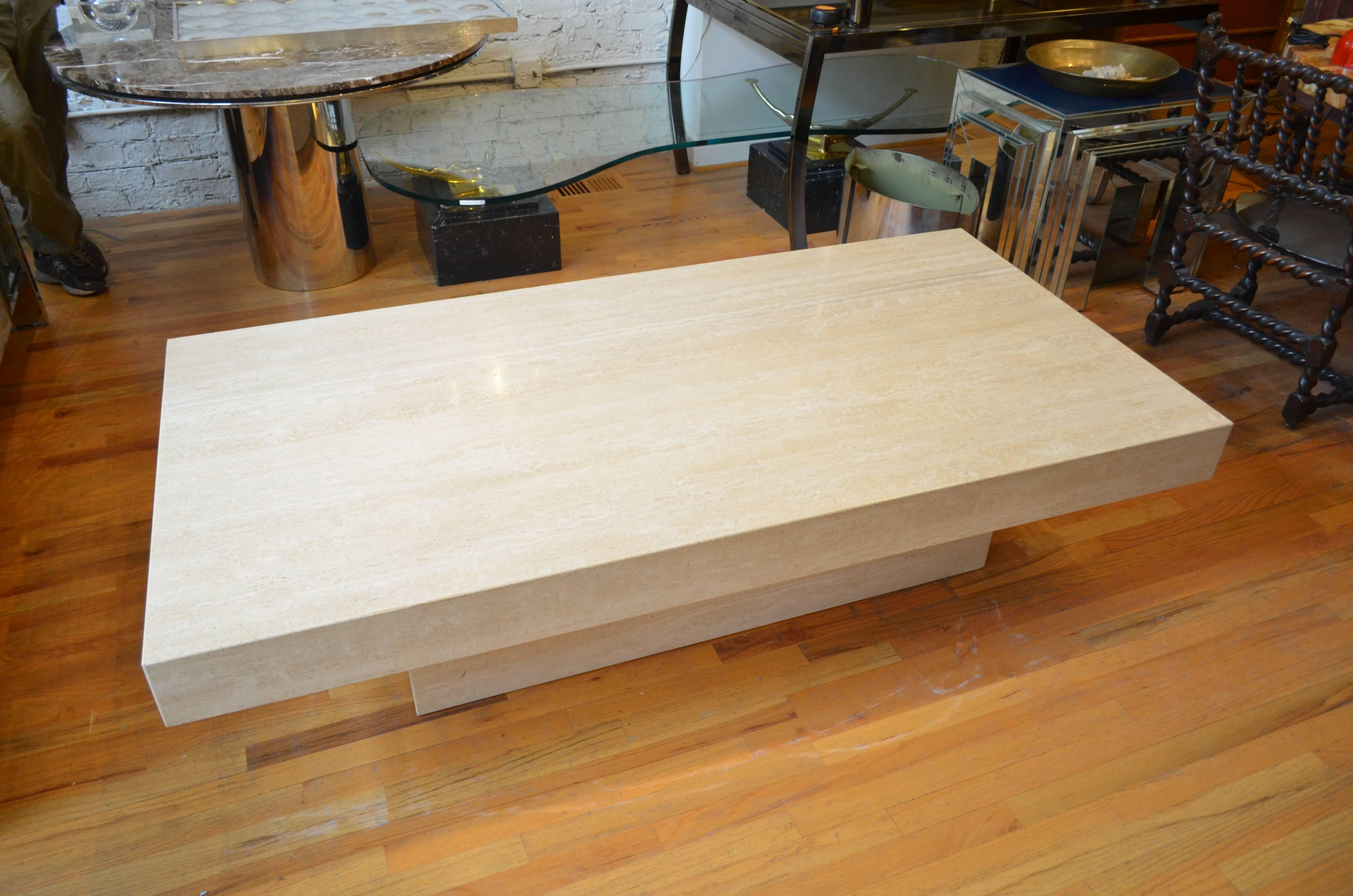 Mid-Century Modern Large Travertine Coffee Table