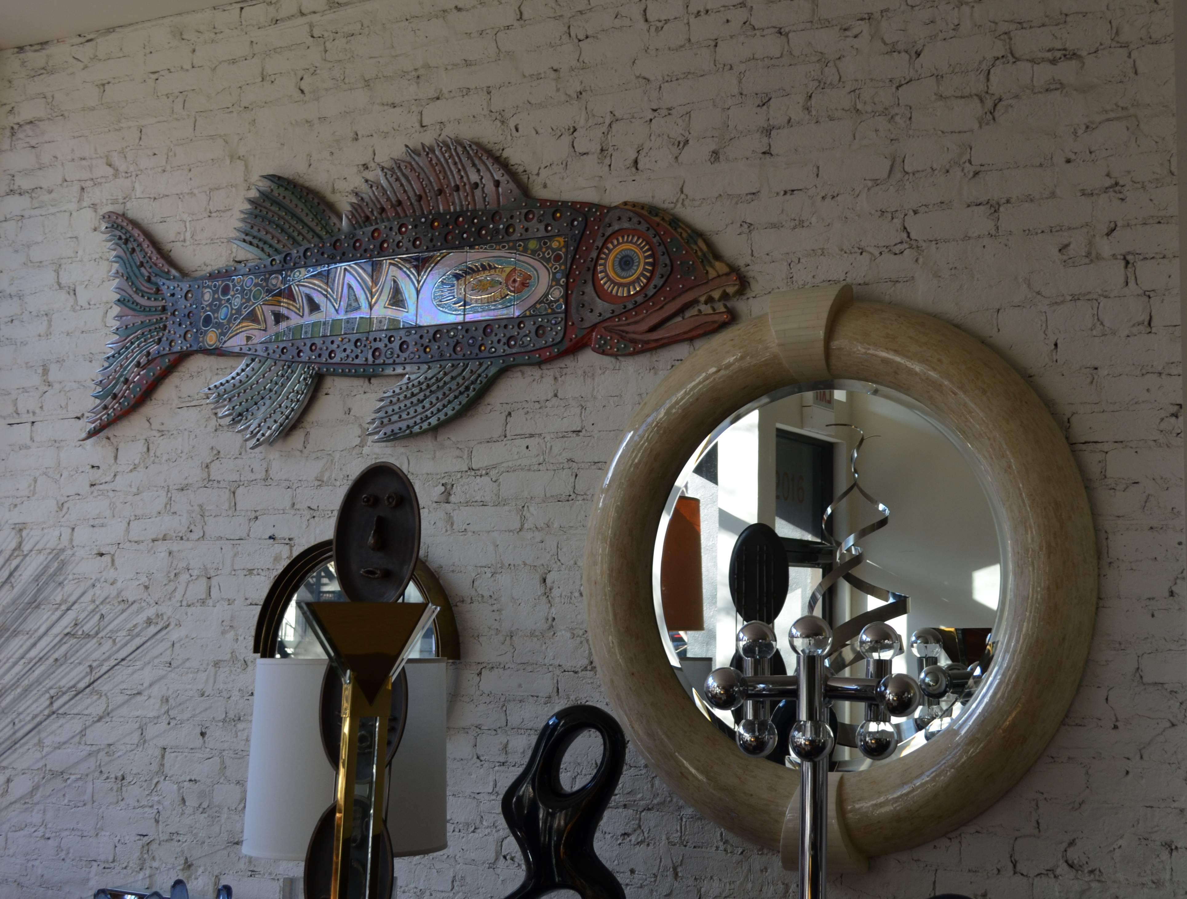 Enormous Colorful Decorative Folk Art Fish Wall Decoration In Good Condition In Chicago, IL