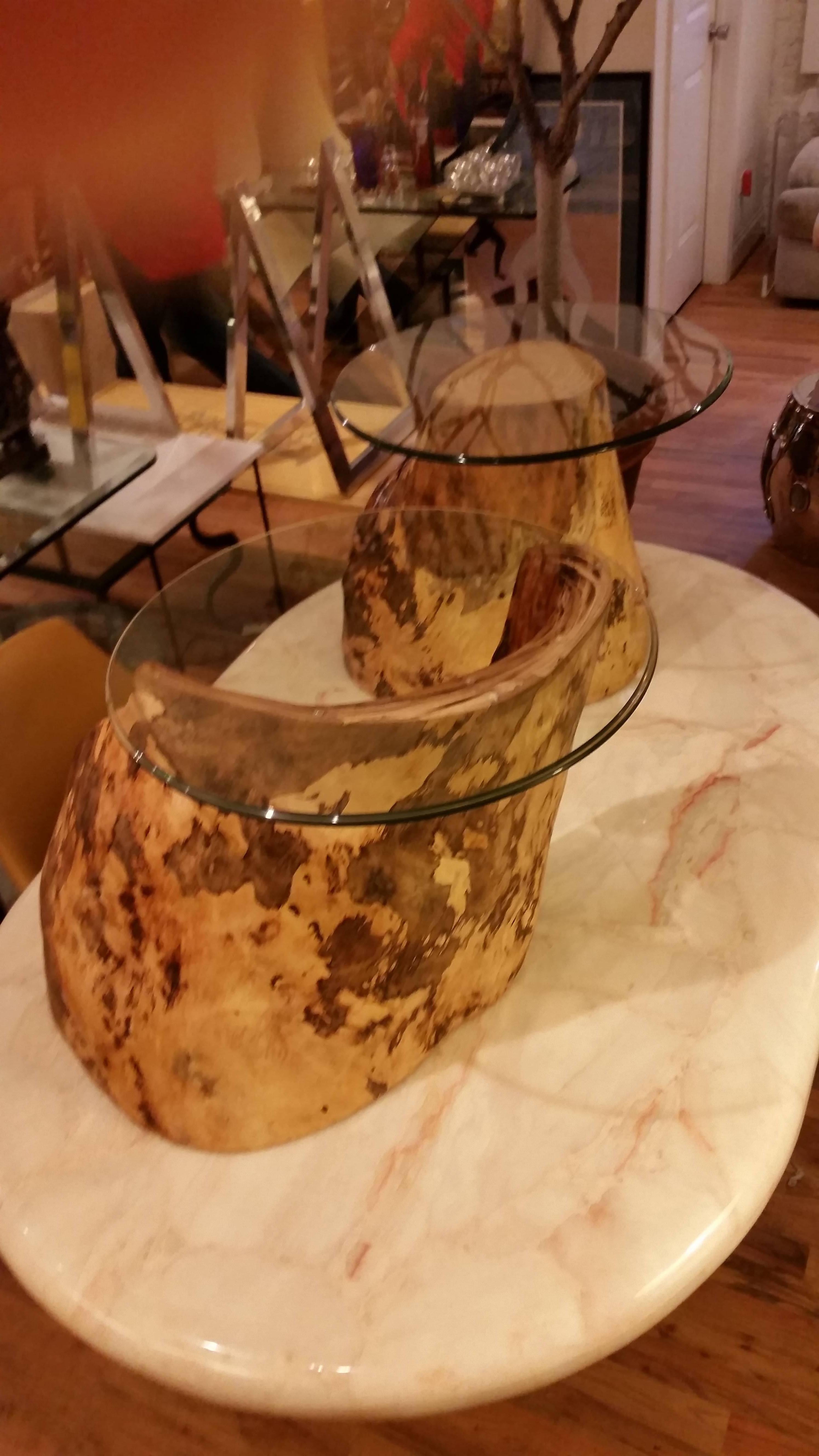 Pair of Asymmetric Burl Wood Drift Wood Side Tables In Good Condition In Chicago, IL