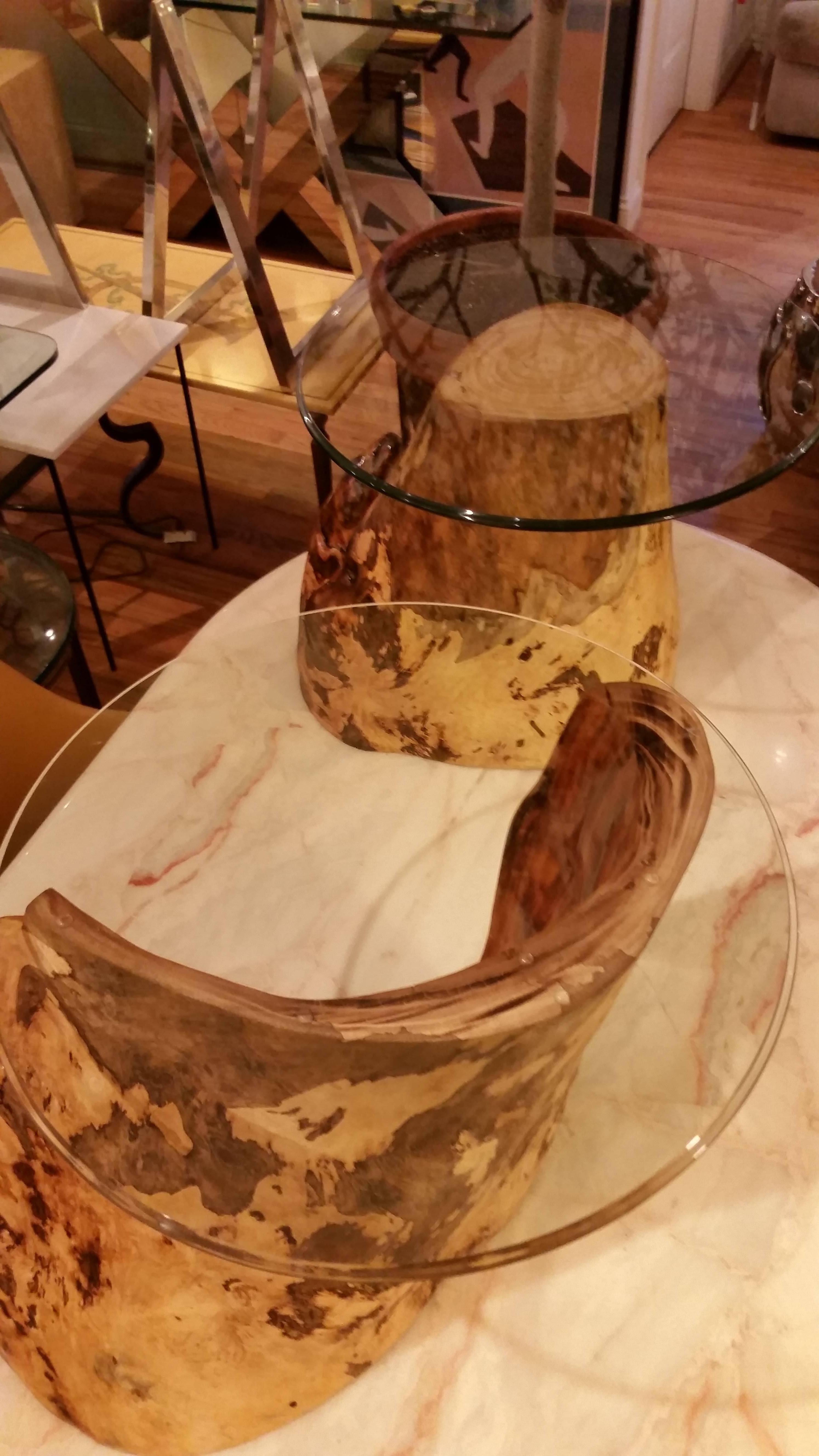 Contemporary Pair of Asymmetric Burl Wood Drift Wood Side Tables