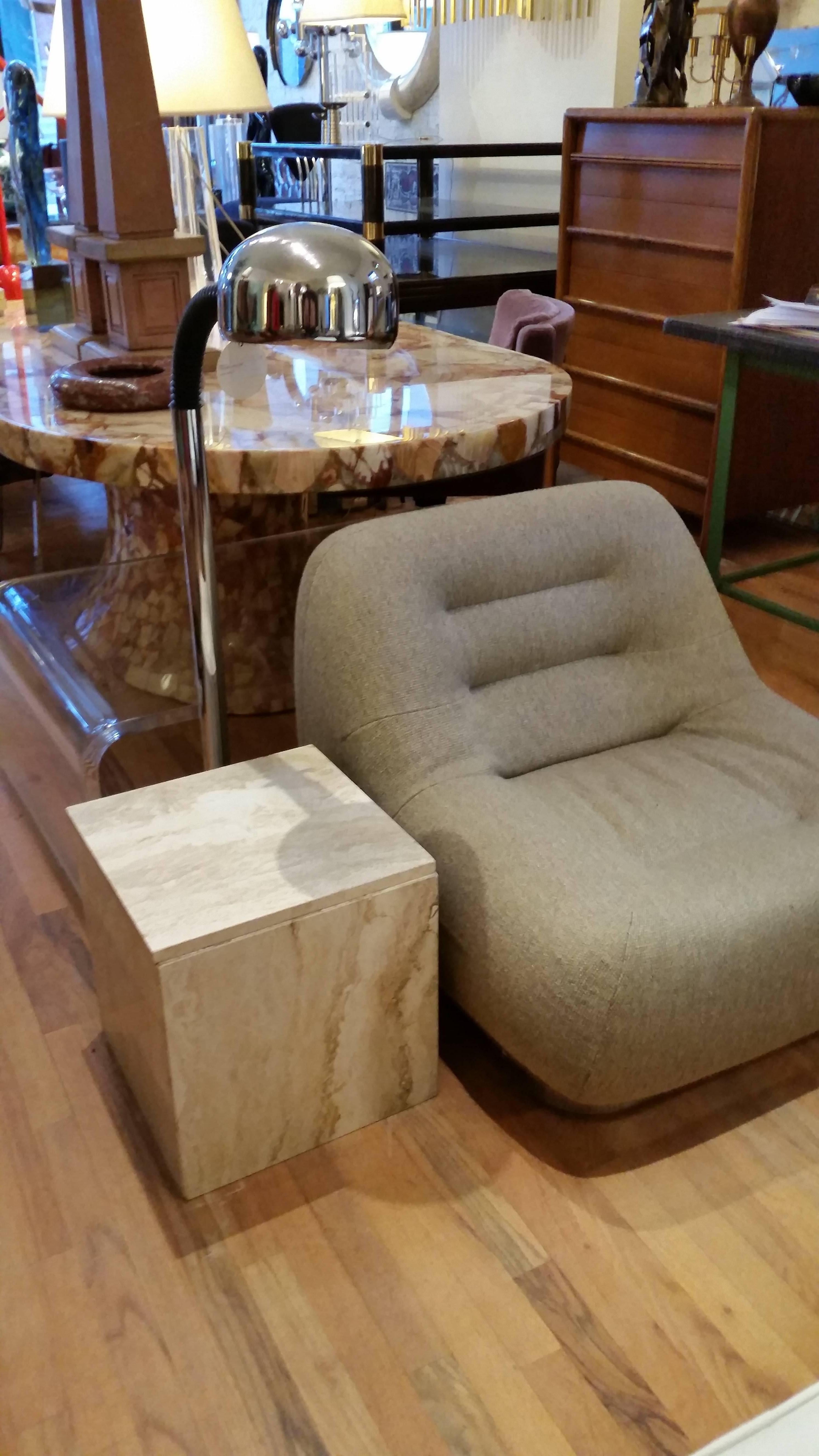 Mid-Century Modern Compact Cube Travertine Side Table
