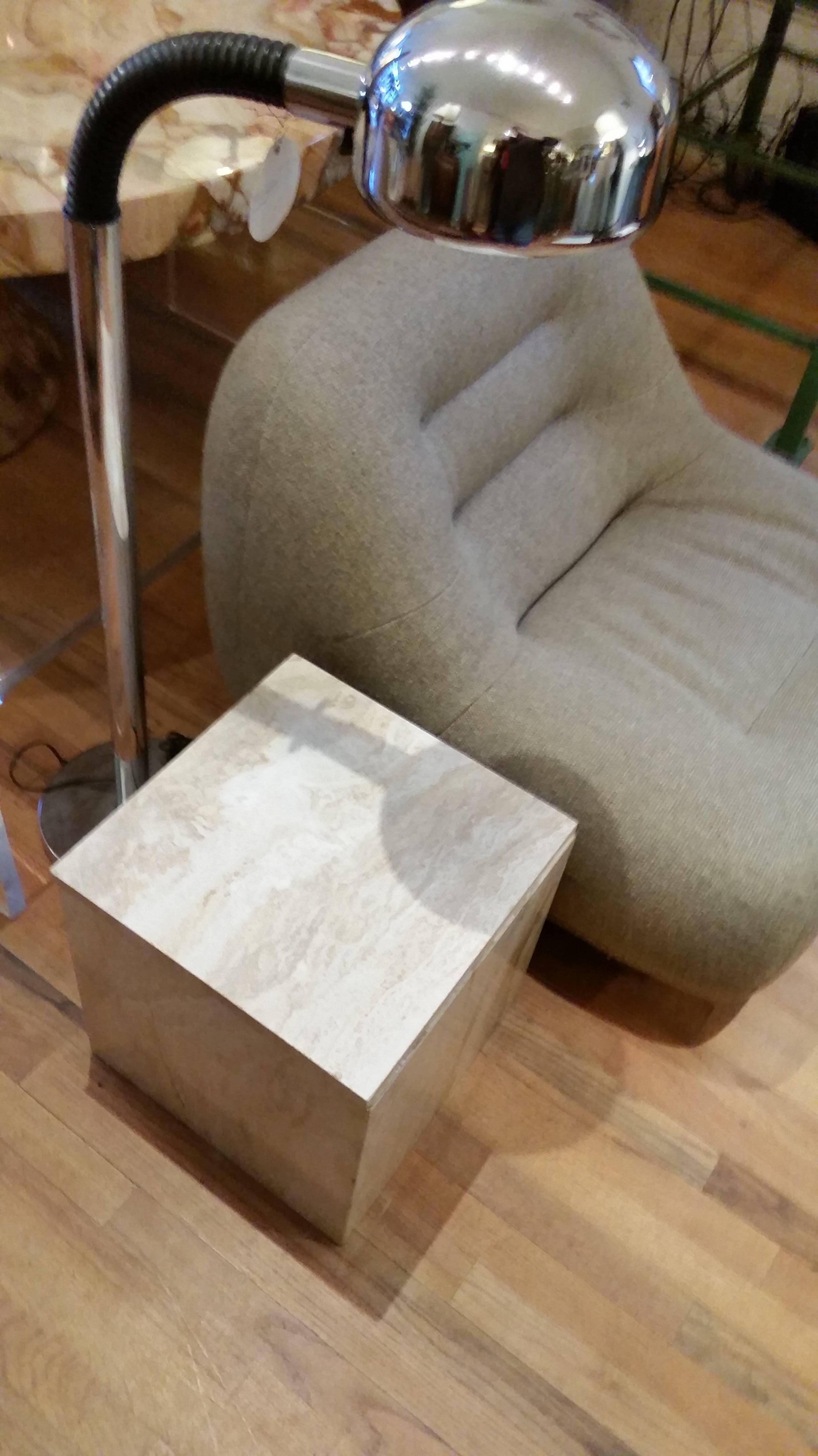 Italian Compact Cube Travertine Side Table