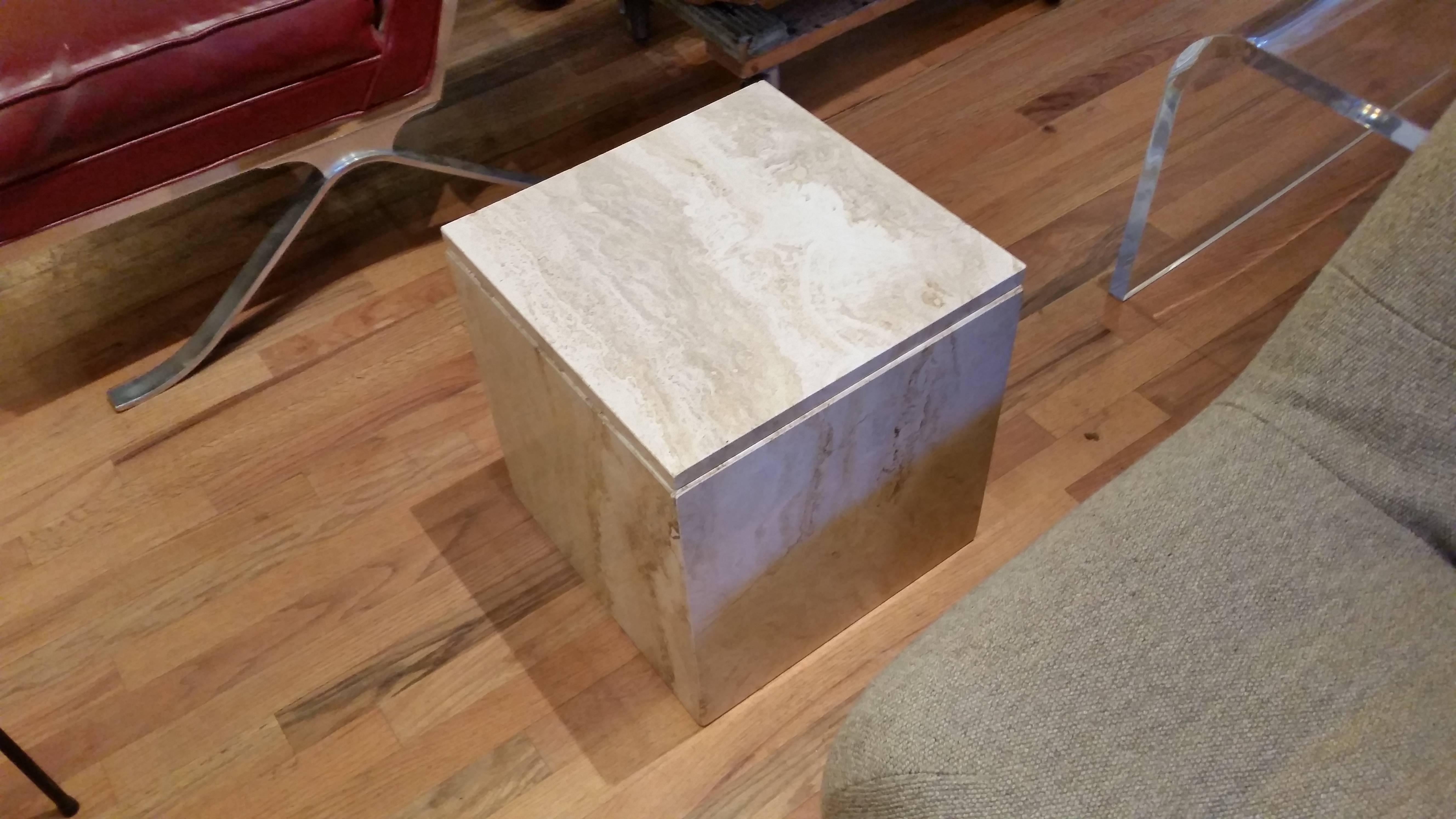 Late 20th Century Compact Cube Travertine Side Table