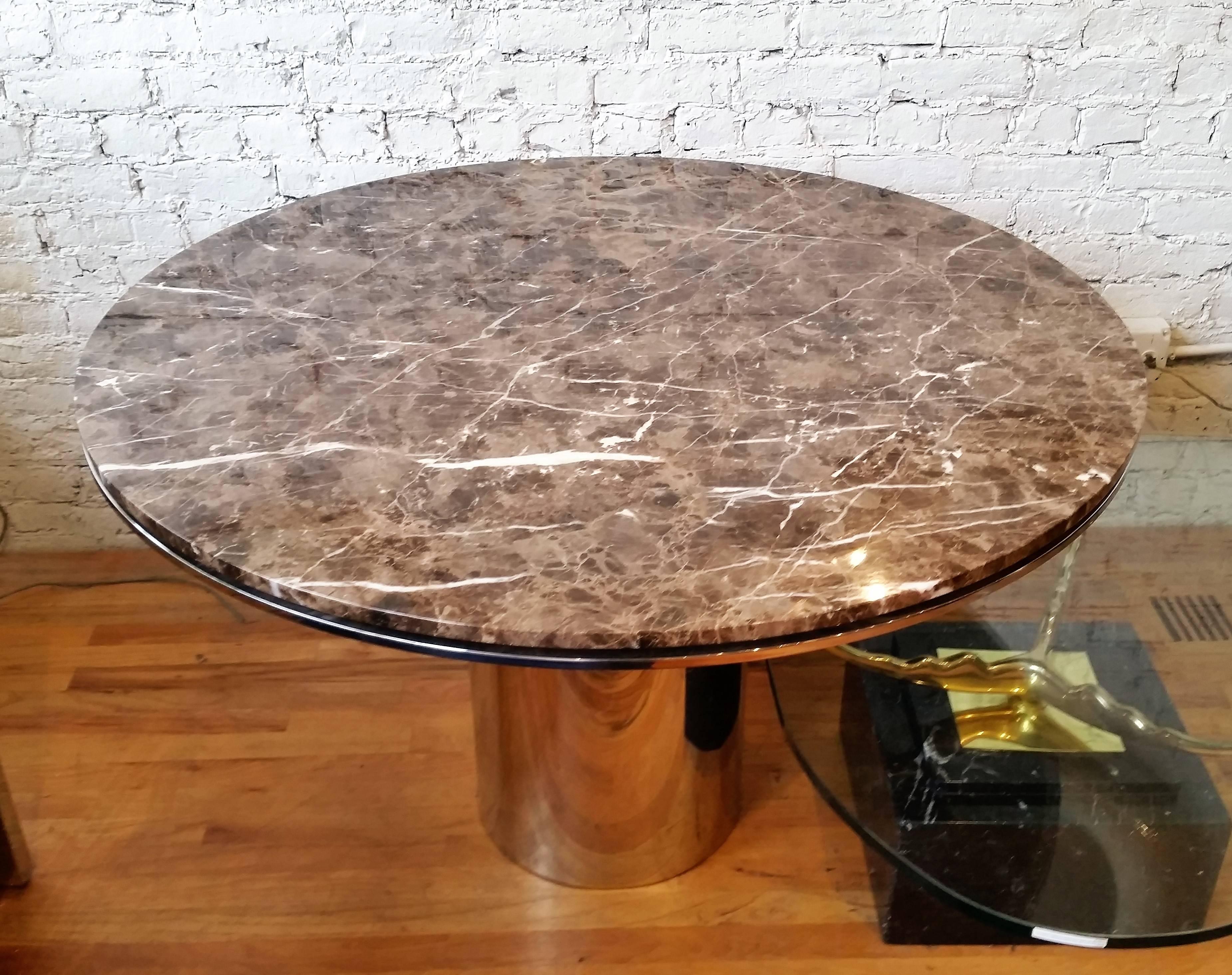 Round Chrome and Marble Dining Table by Brueton In Good Condition In Chicago, IL