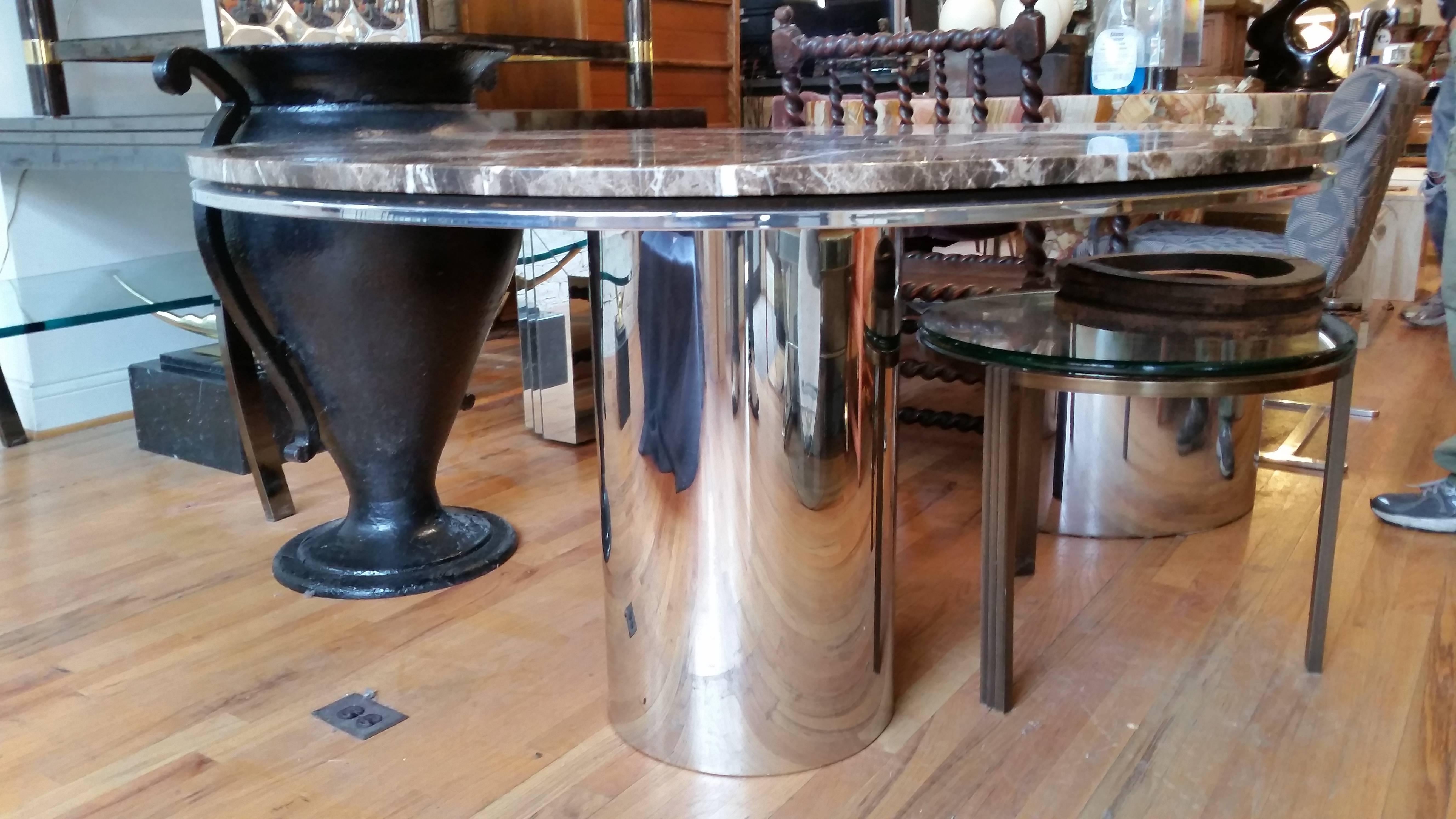 Late 20th Century Round Chrome and Marble Dining Table by Brueton