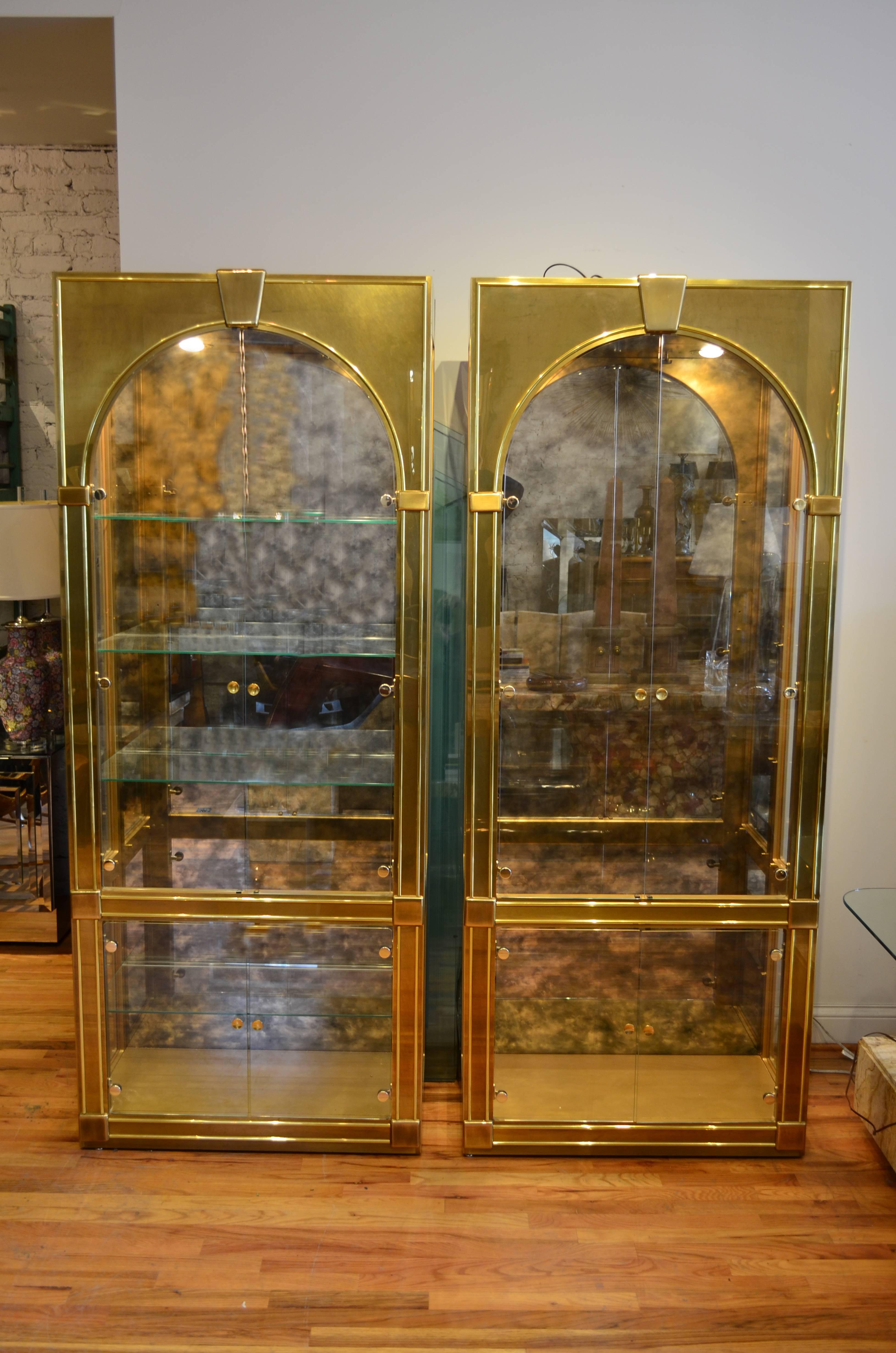 Mid-Century Modern Mastercraft Palladian Style Brass Vitrines