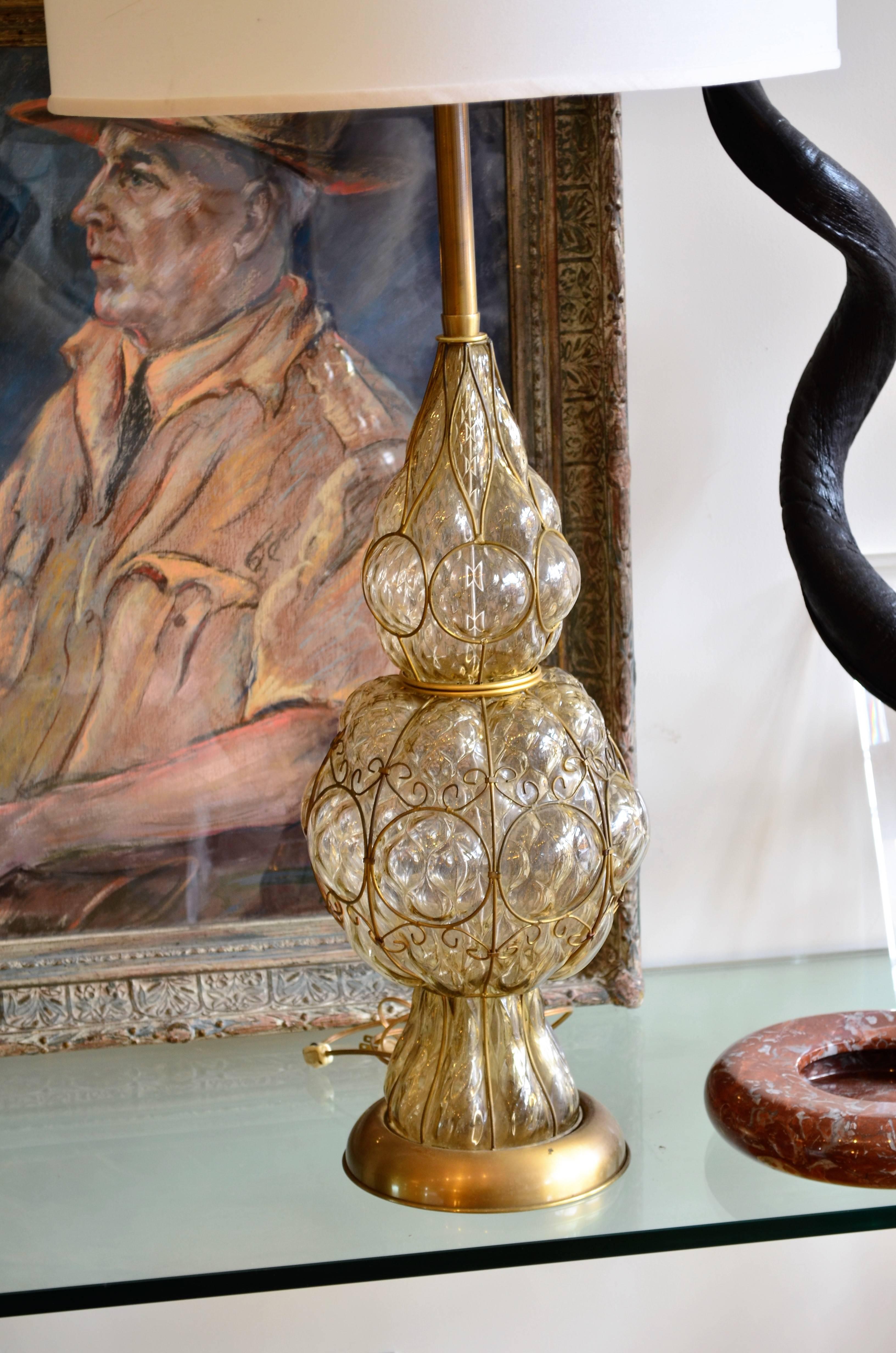 American Large Scale Vintage Marbro Venetian Glass Lamp For Sale