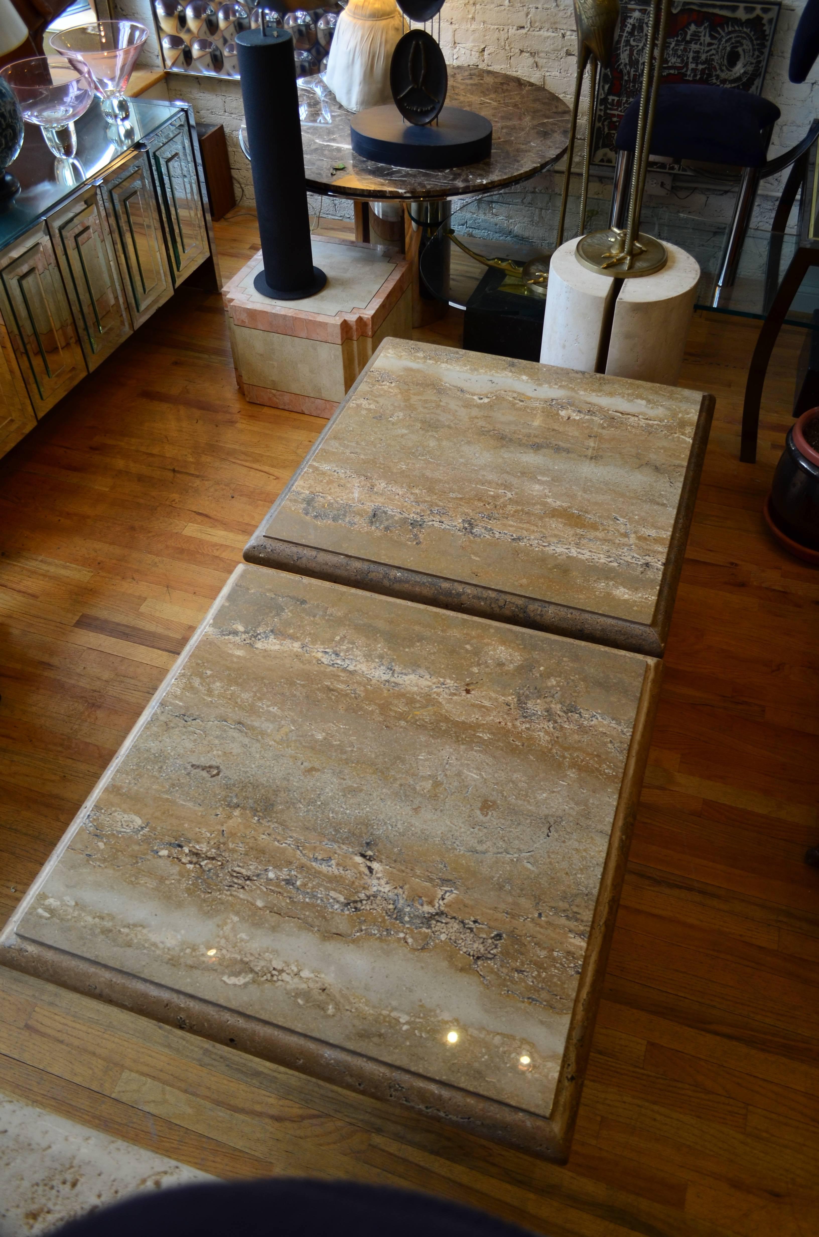 Marble Travertine Pair of Large Square Coffee Tables