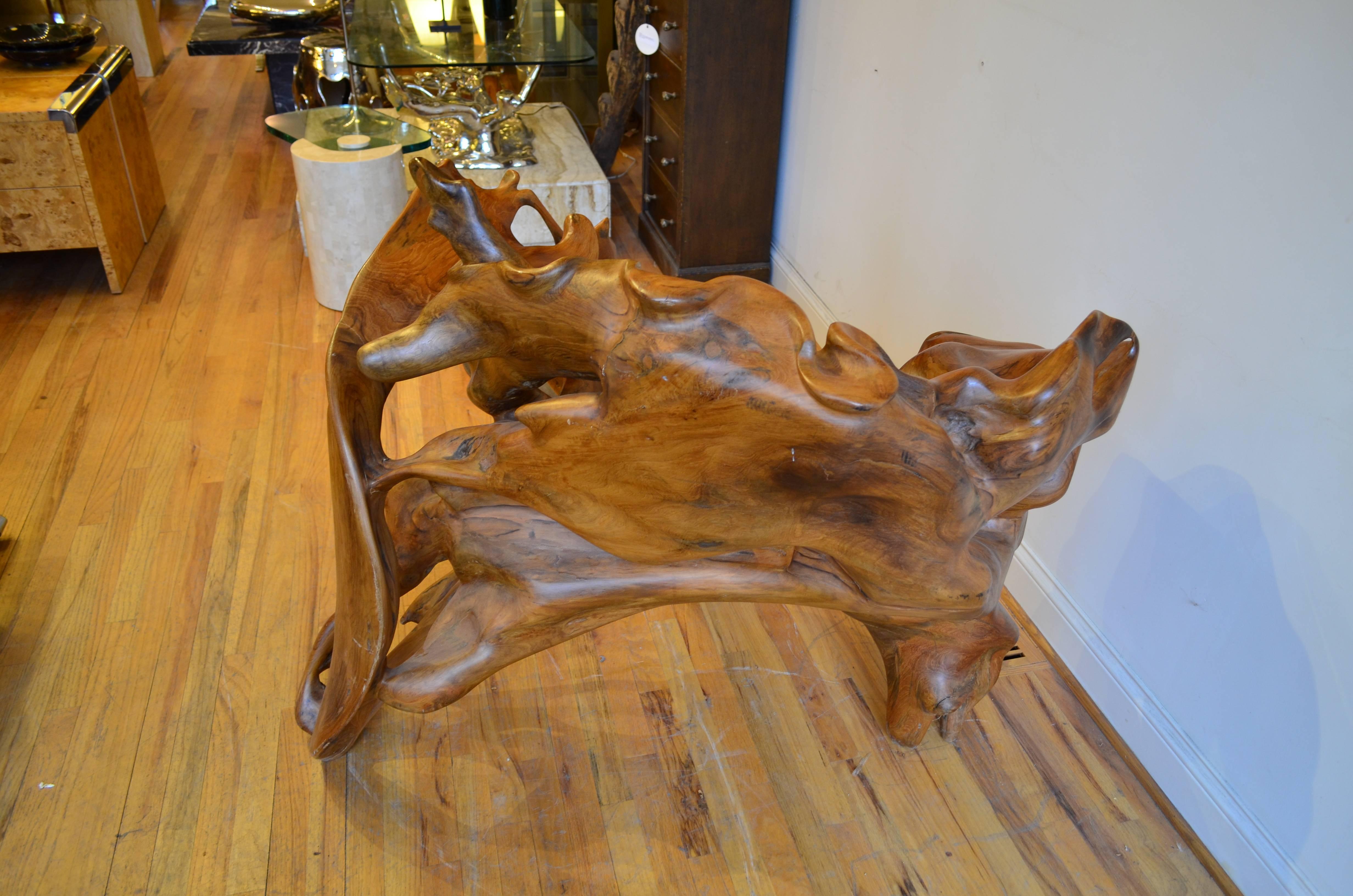 Pair of Monumental Burl Wood Organic Lounge Chairs In Good Condition In Chicago, IL
