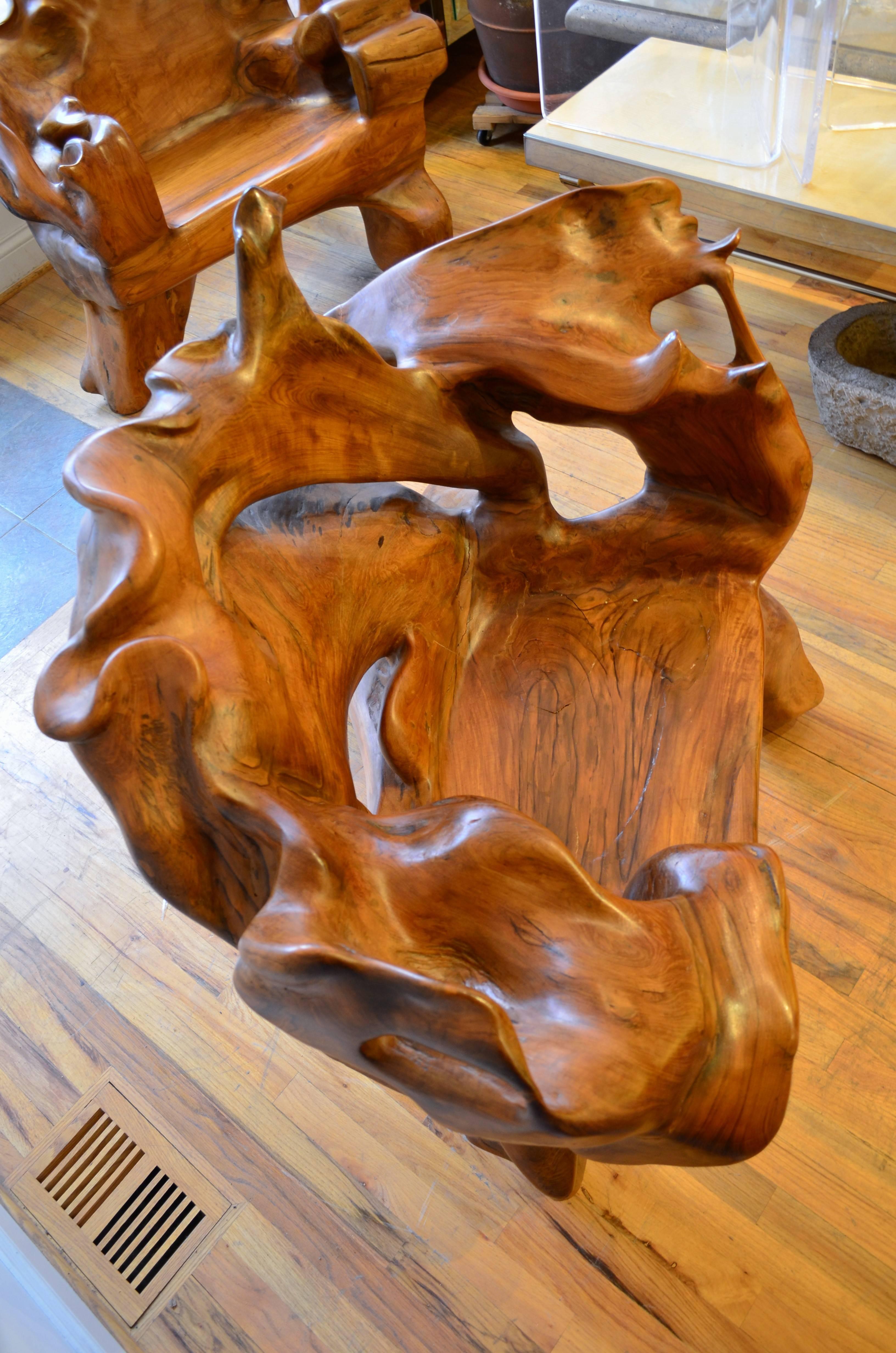 Walnut Pair of Monumental Burl Wood Organic Lounge Chairs