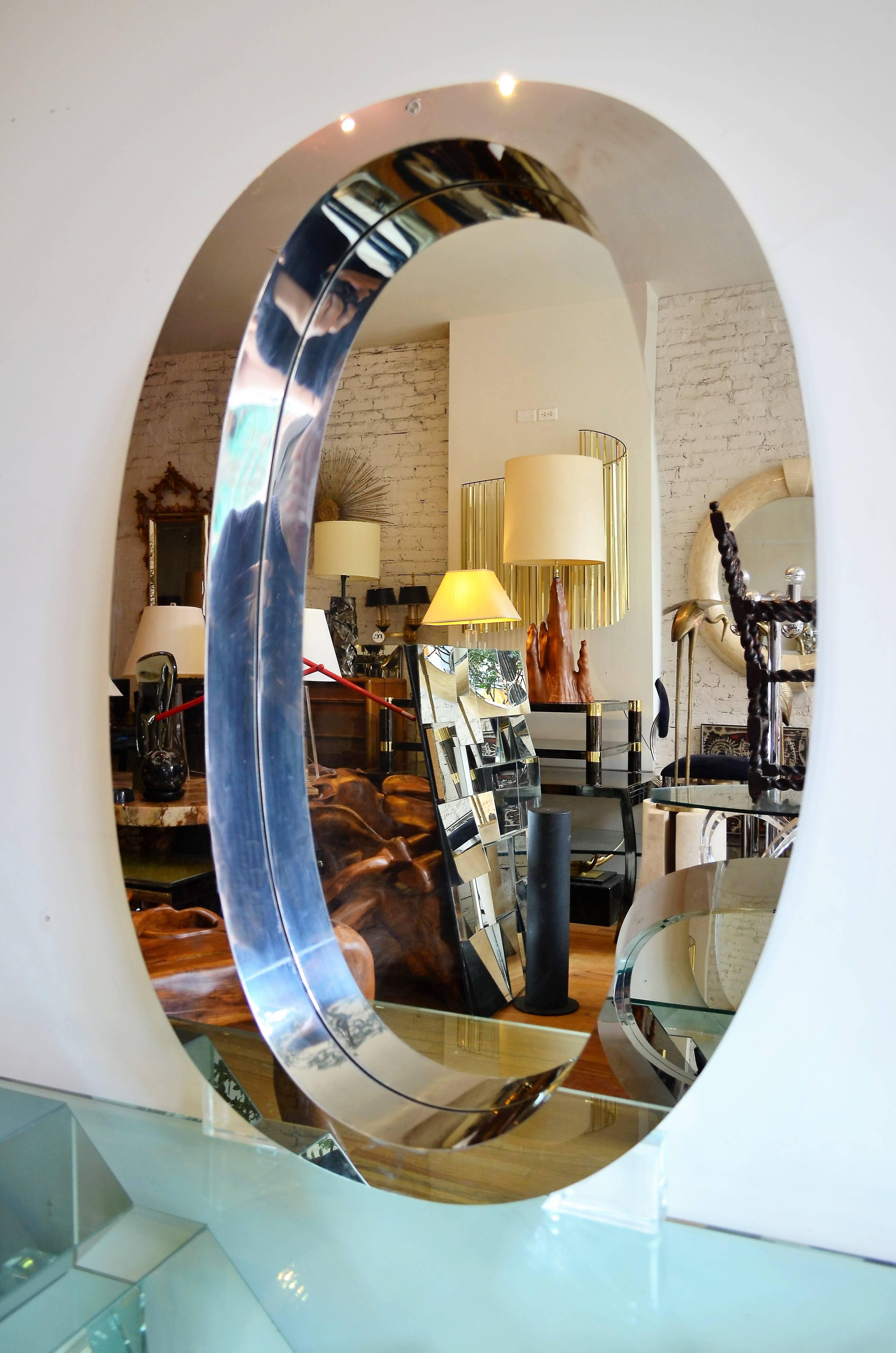 American Large Modern Oval Stainless Steel Mirror