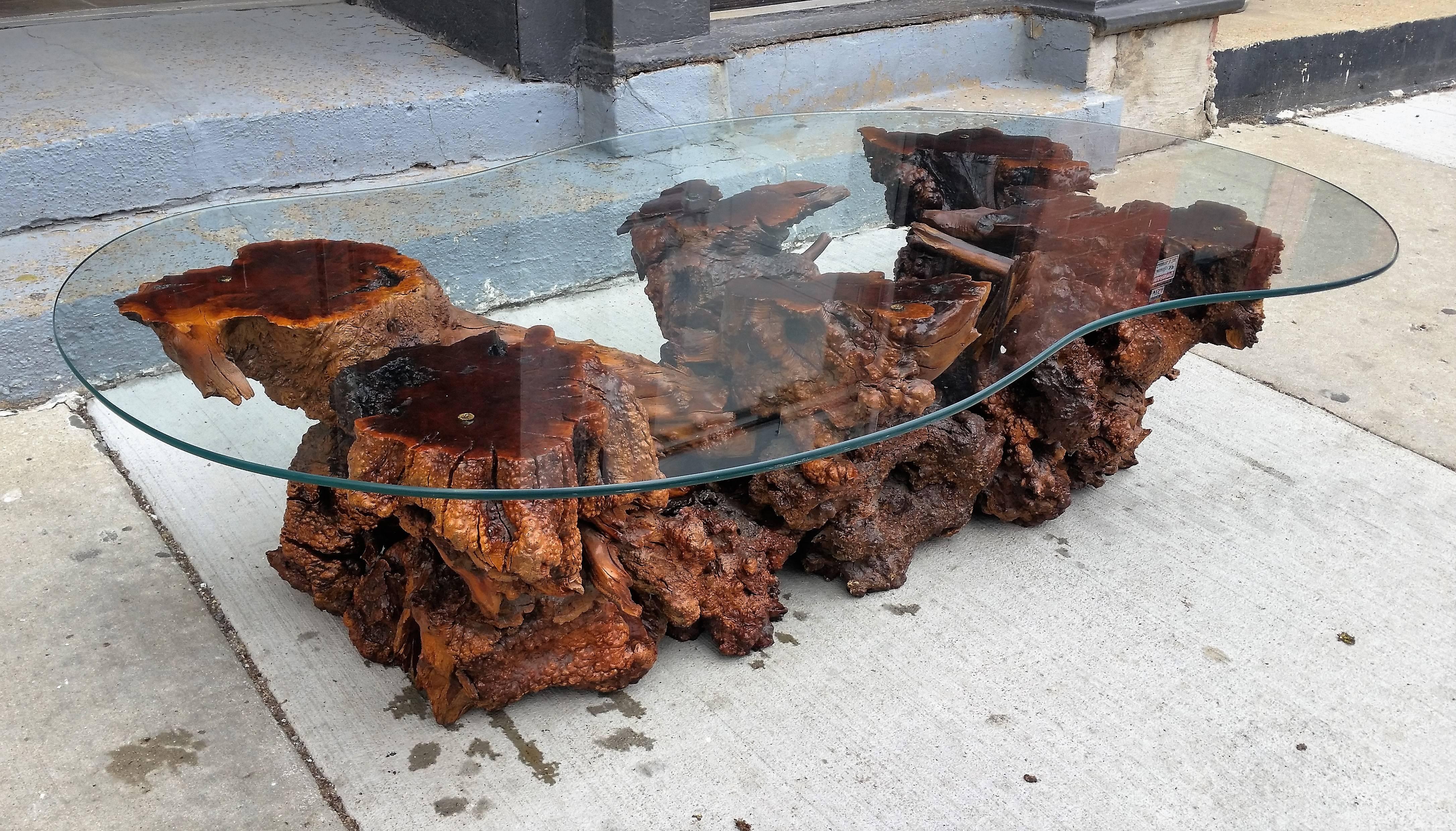 Mid-Century Drift and Burl Wood Coffee Table In Excellent Condition In Chicago, IL