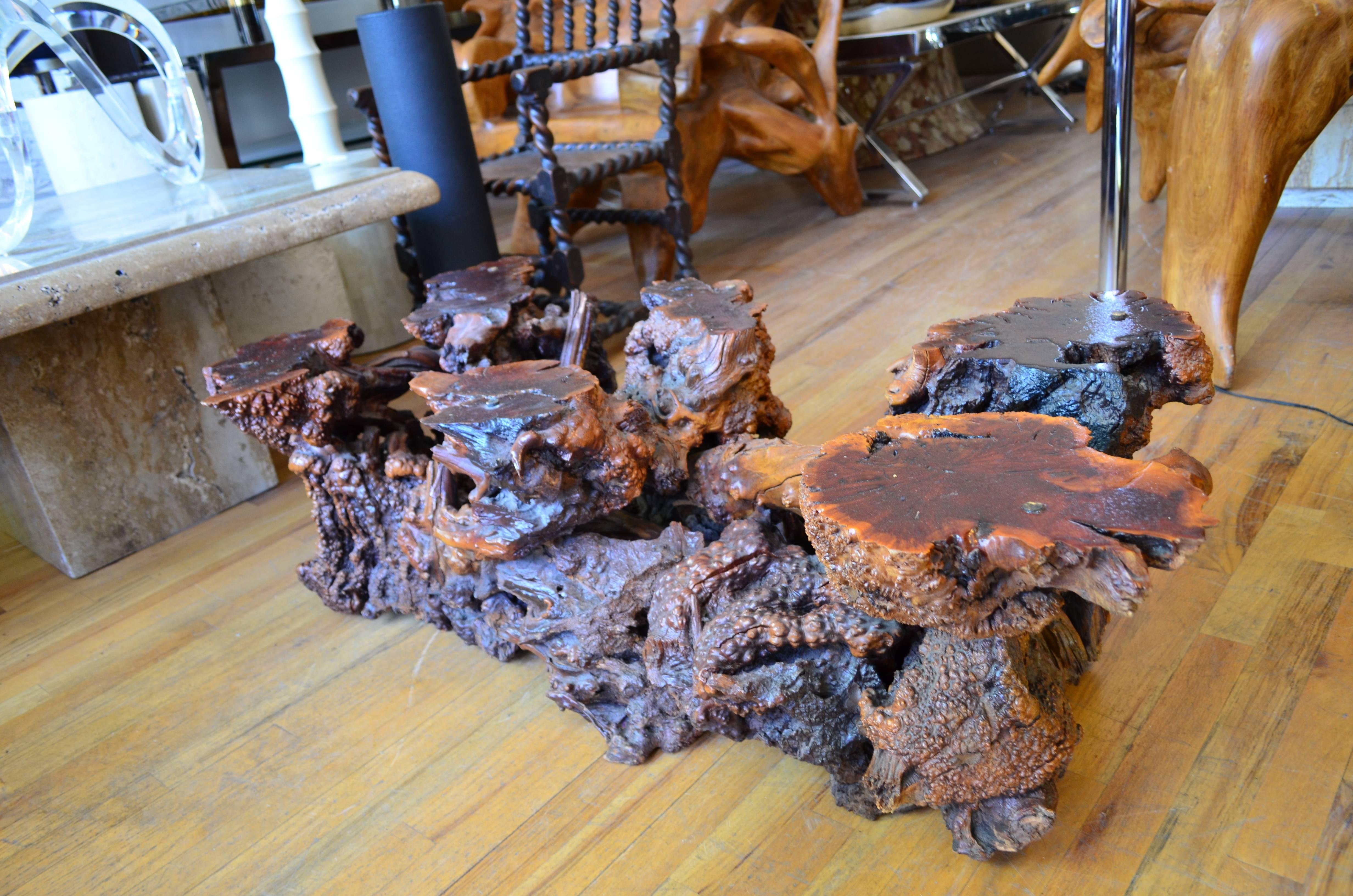 Mid-Century Drift and Burl Wood Coffee Table 3
