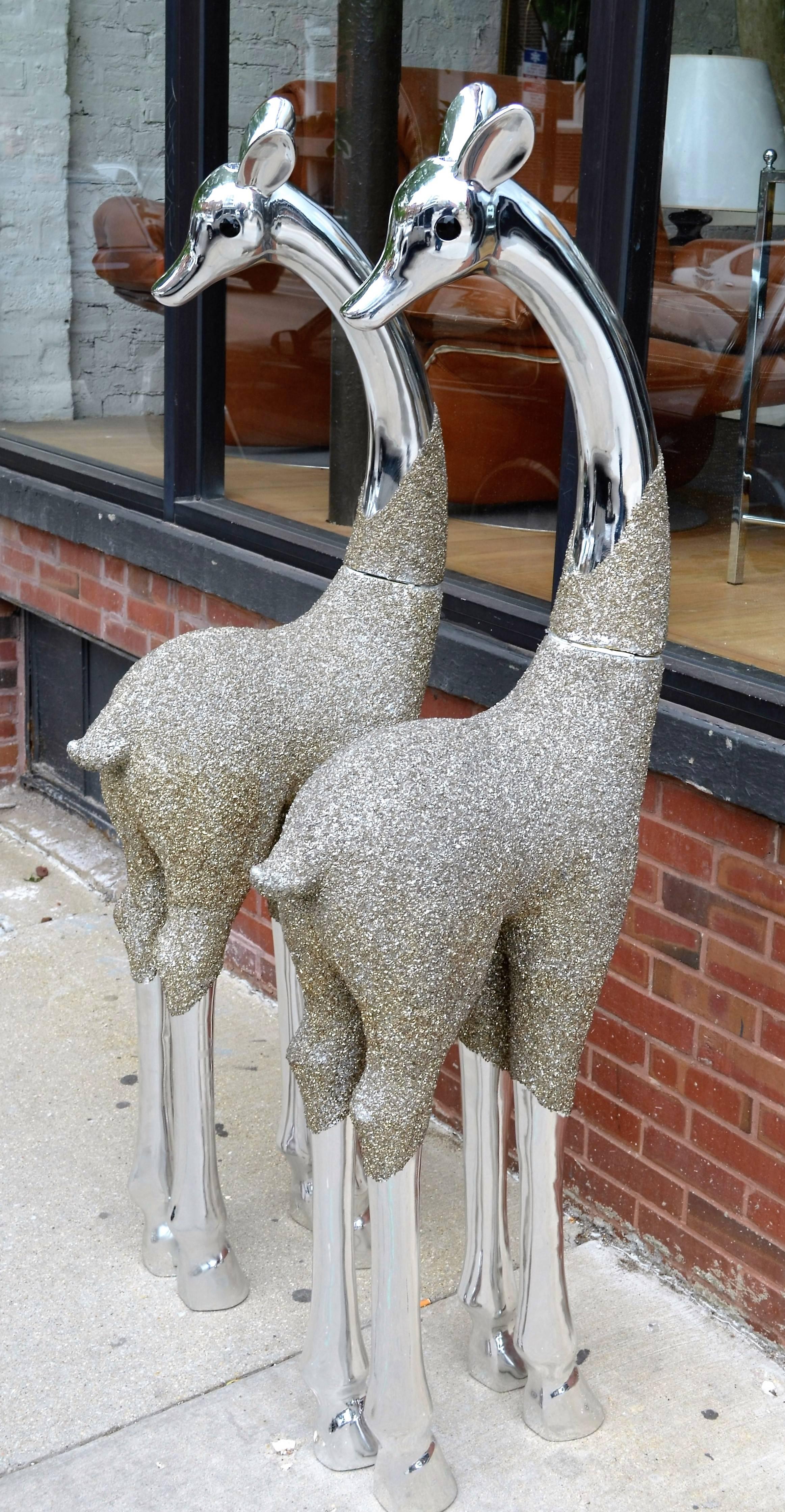Modern Metallic Giraffes Sculptures