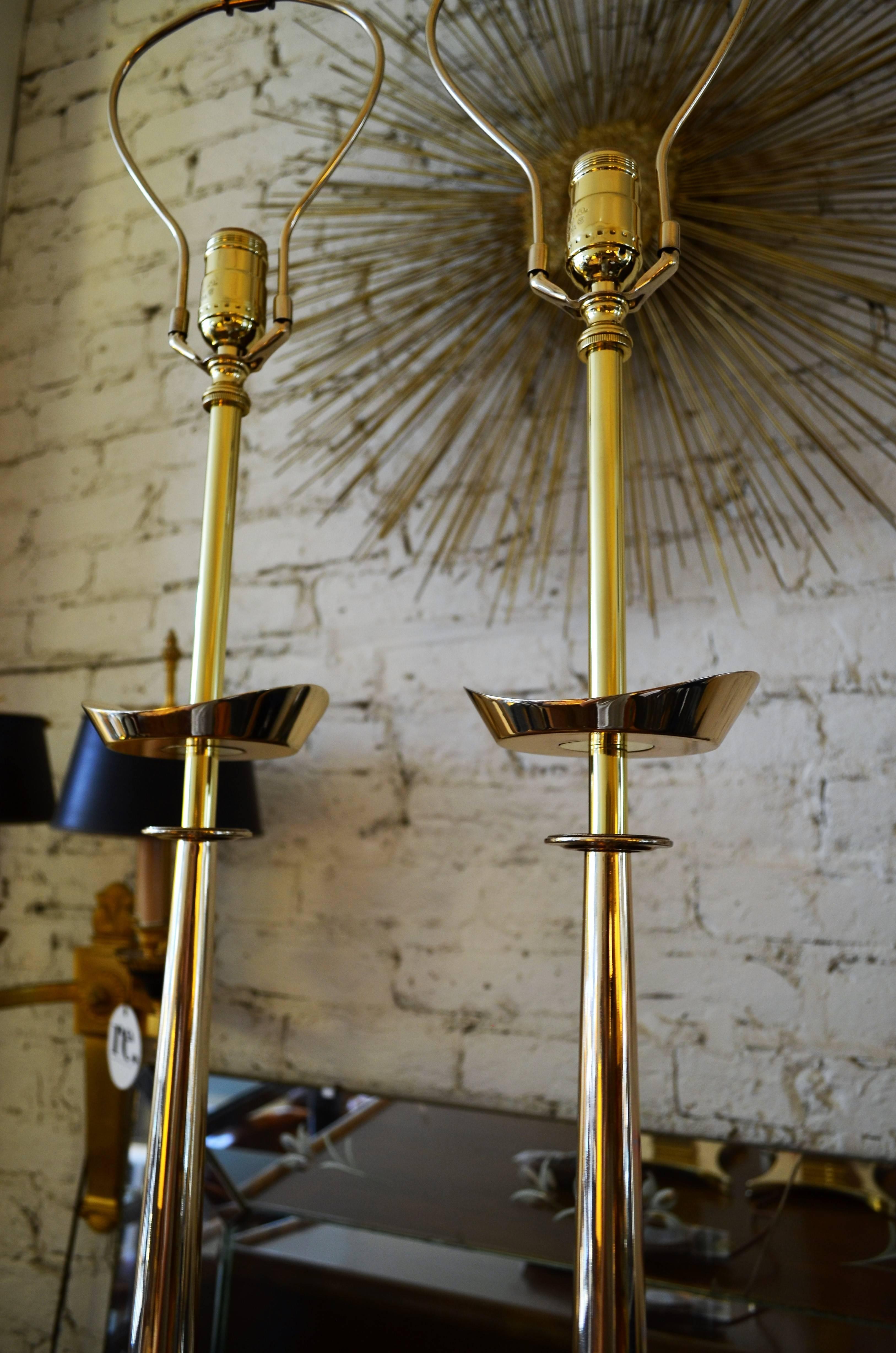 Brass Table Lamps In The Style of Tommi Parzinger In Good Condition In Chicago, IL