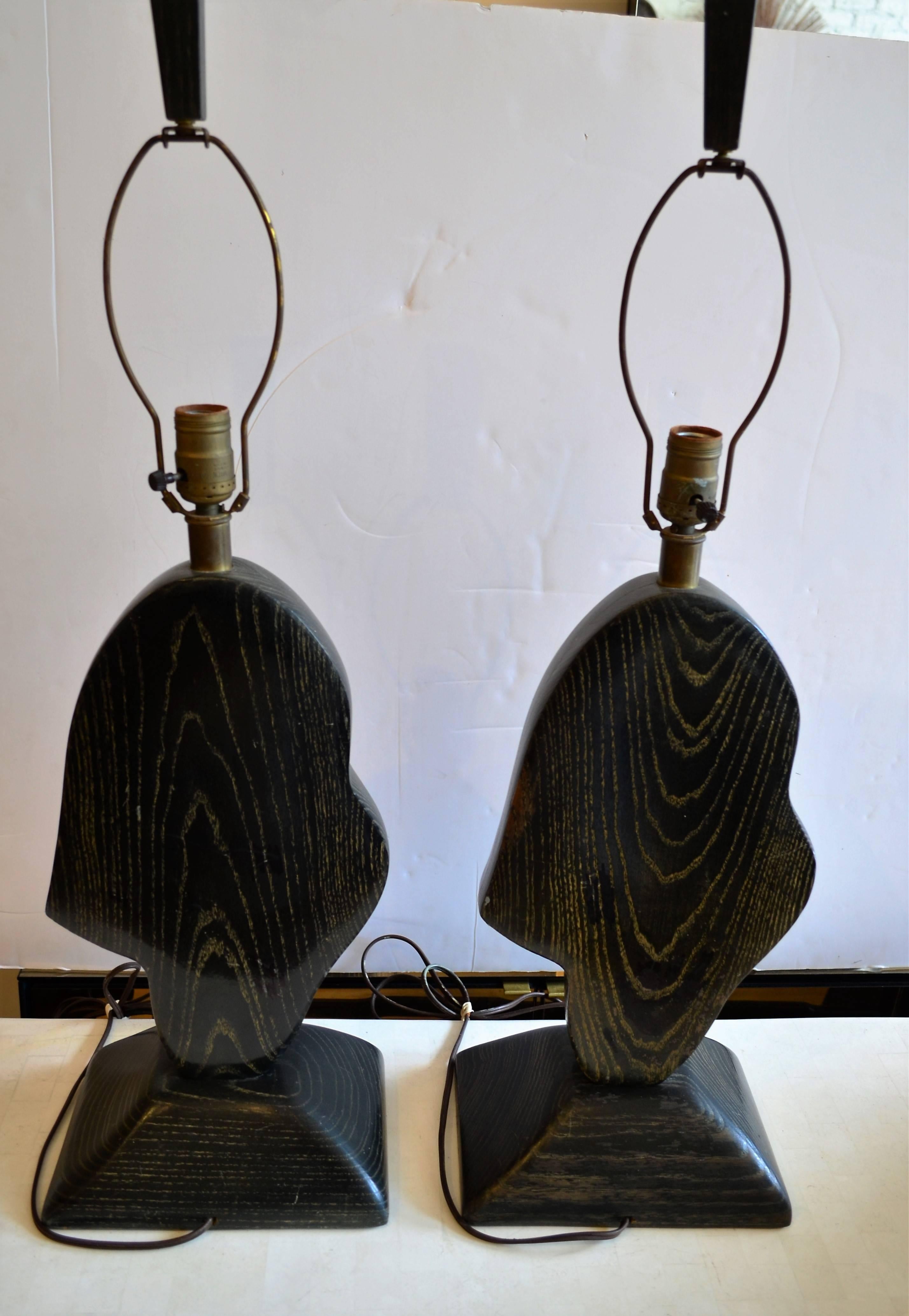 American Pair of Yasha Heifetz Cerused Wood Lamps