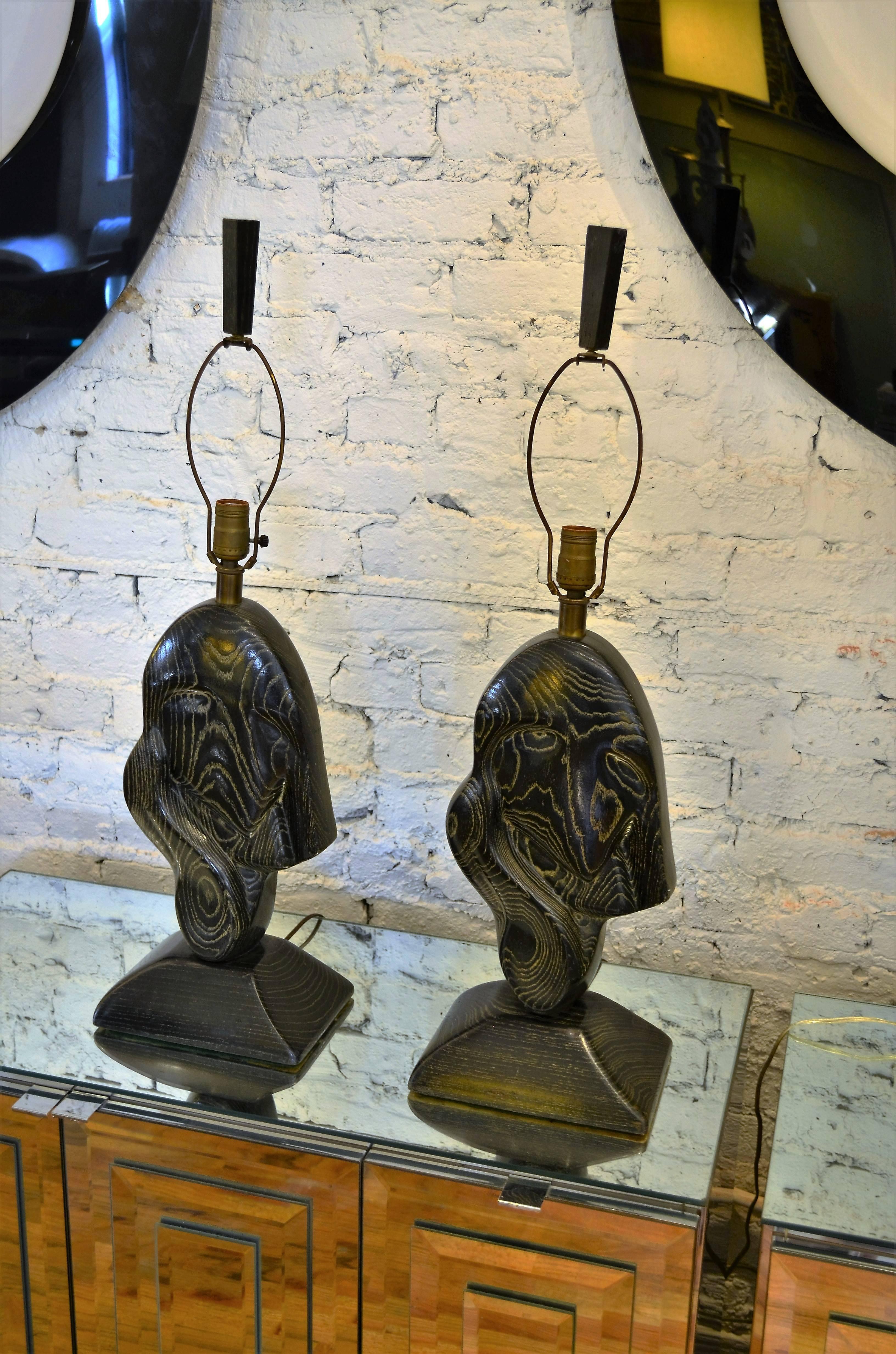 Pair of Yasha Heifetz Cerused Wood Lamps 1