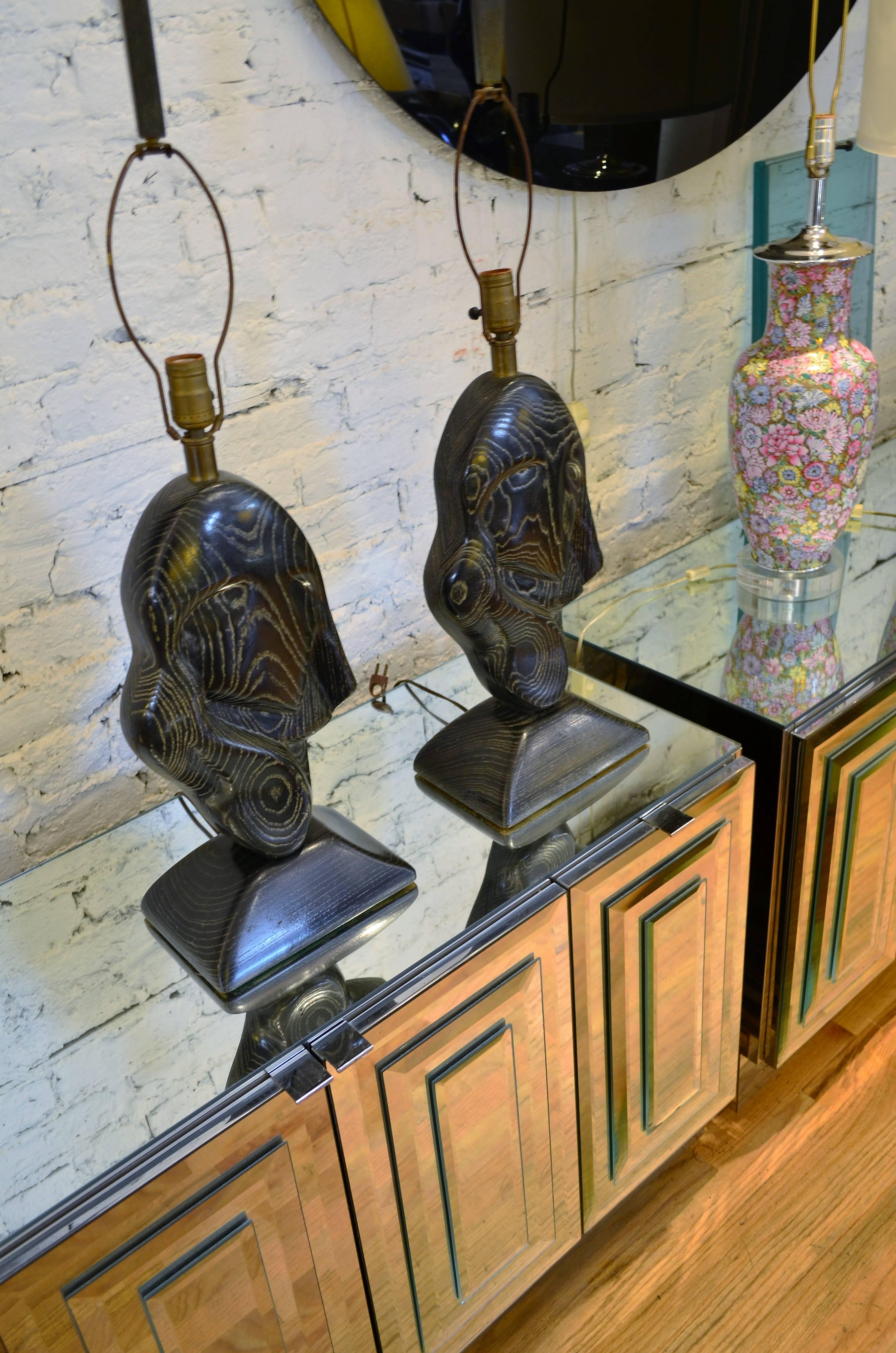 Pair of Yasha Heifetz Cerused Wood Lamps 2