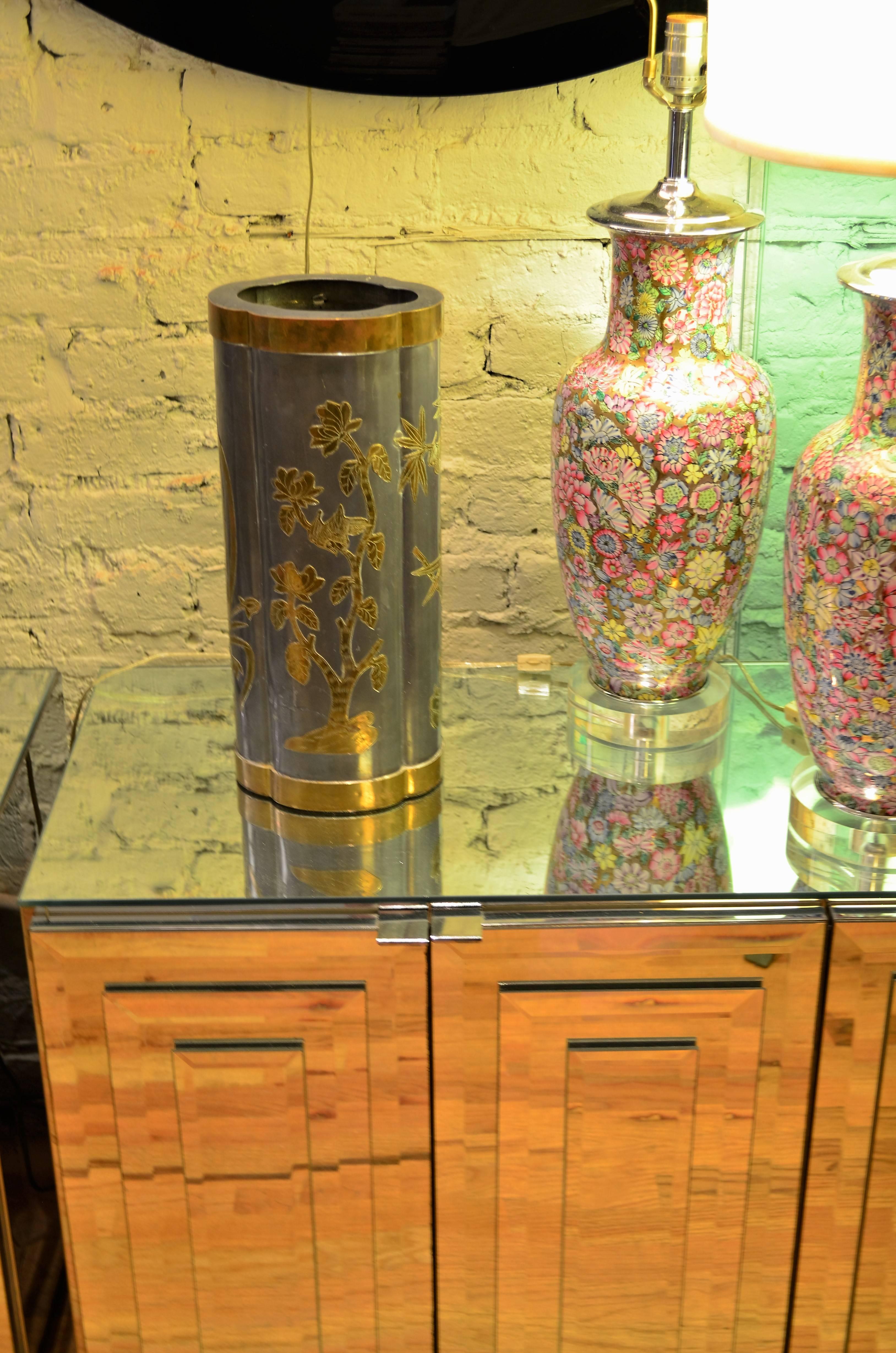 Mid-20th Century Mid-Century Chinese Pewter and Brass Tall Vase