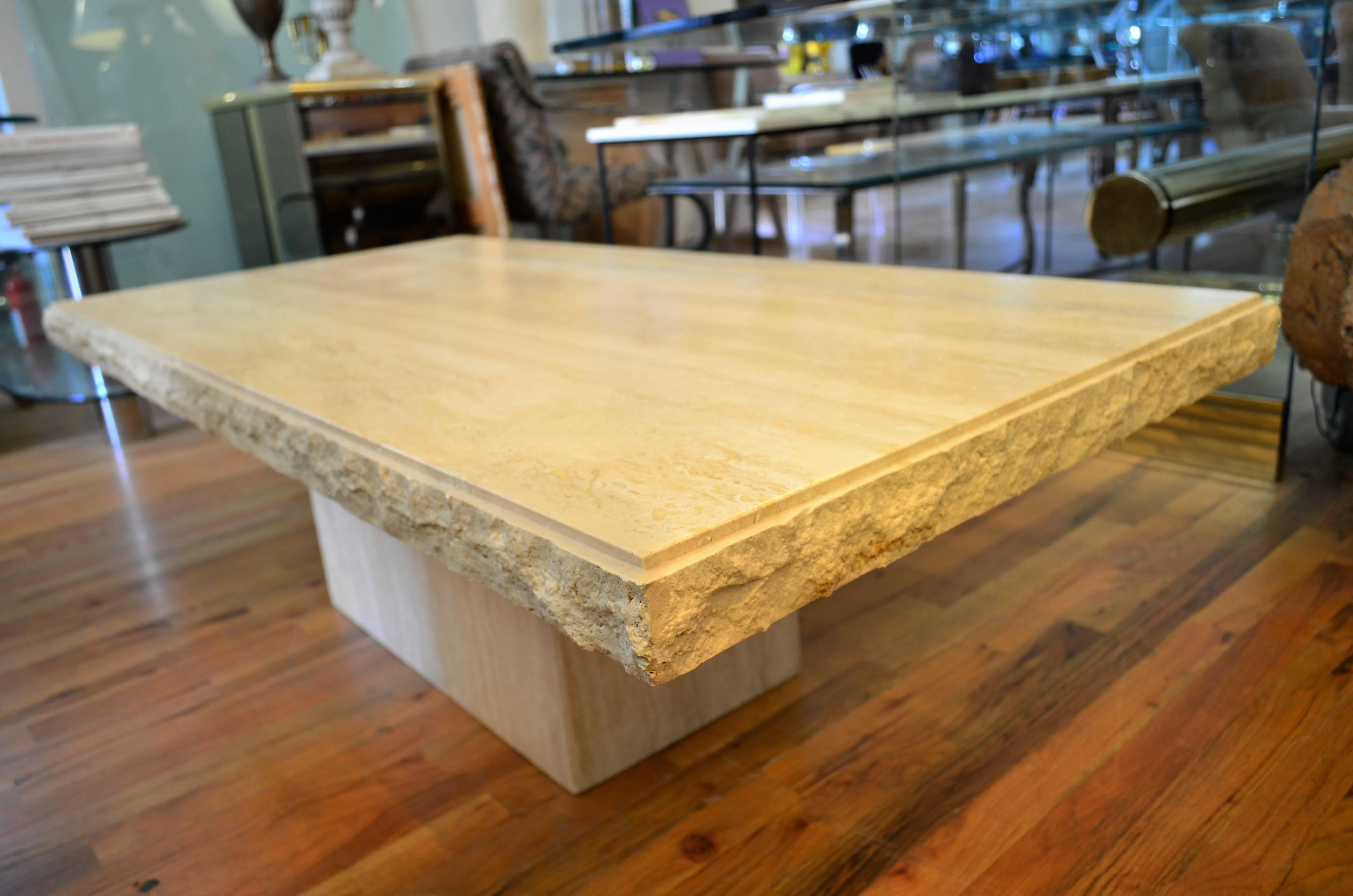 Italian Rectangle Travertine Coffee Table In Excellent Condition In Chicago, IL