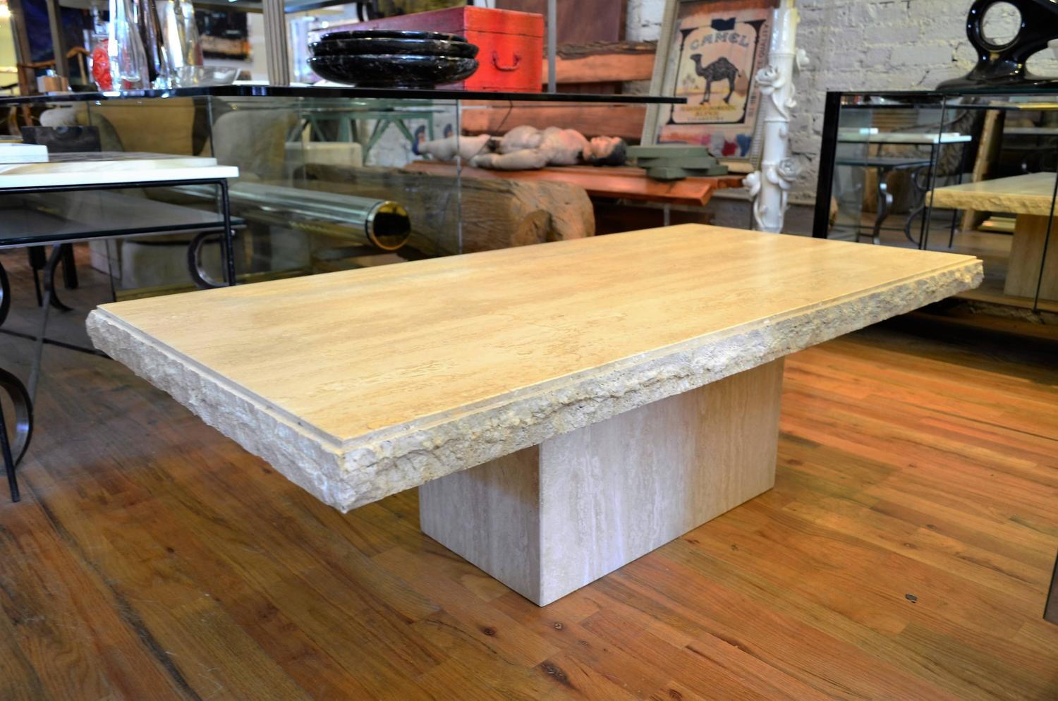 Italian Rectangle Travertine Coffee Table For Sale at 1stdibs