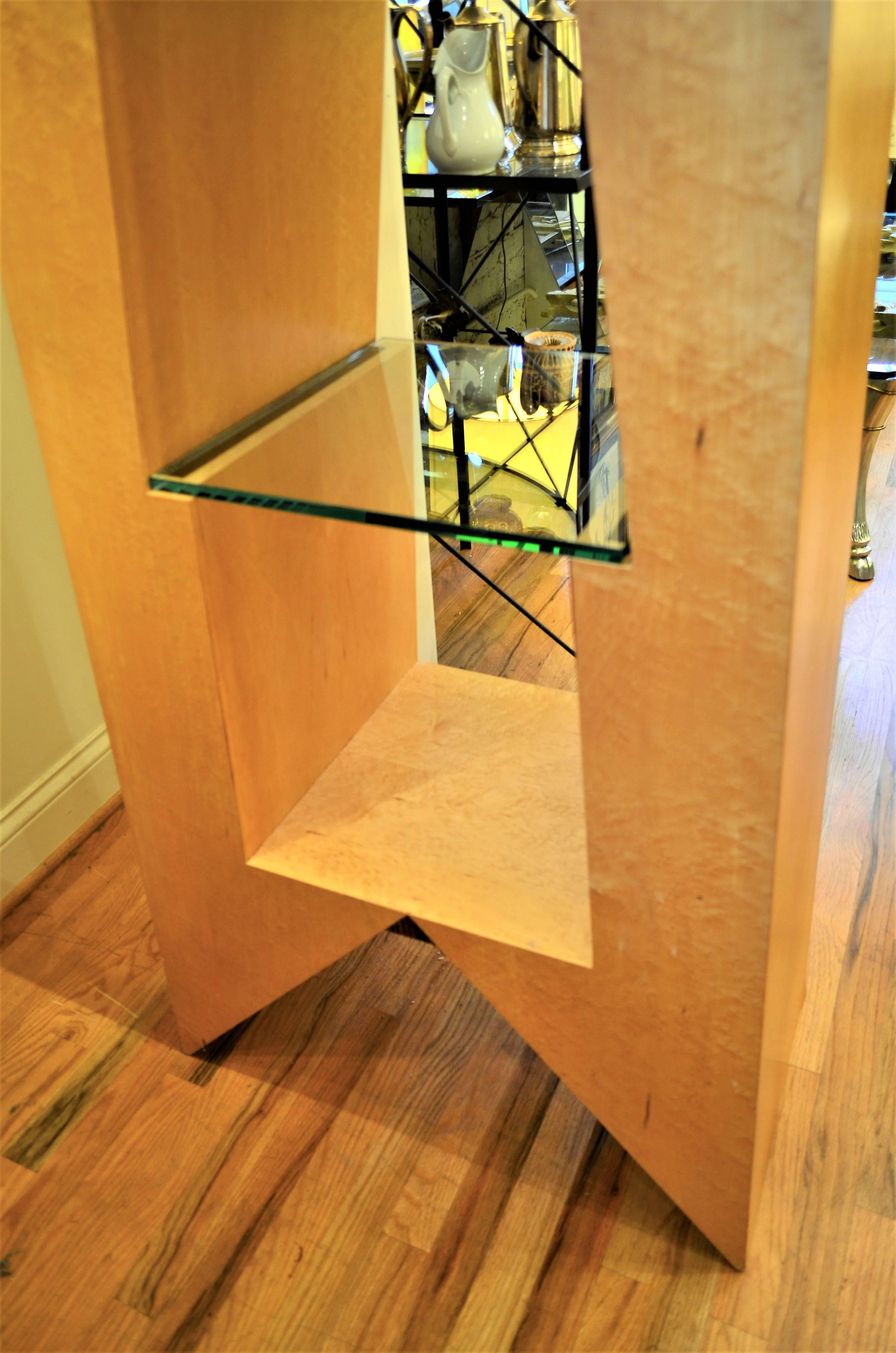 Modern Birdseye Maple and Glass Bookcase In Good Condition In Chicago, IL
