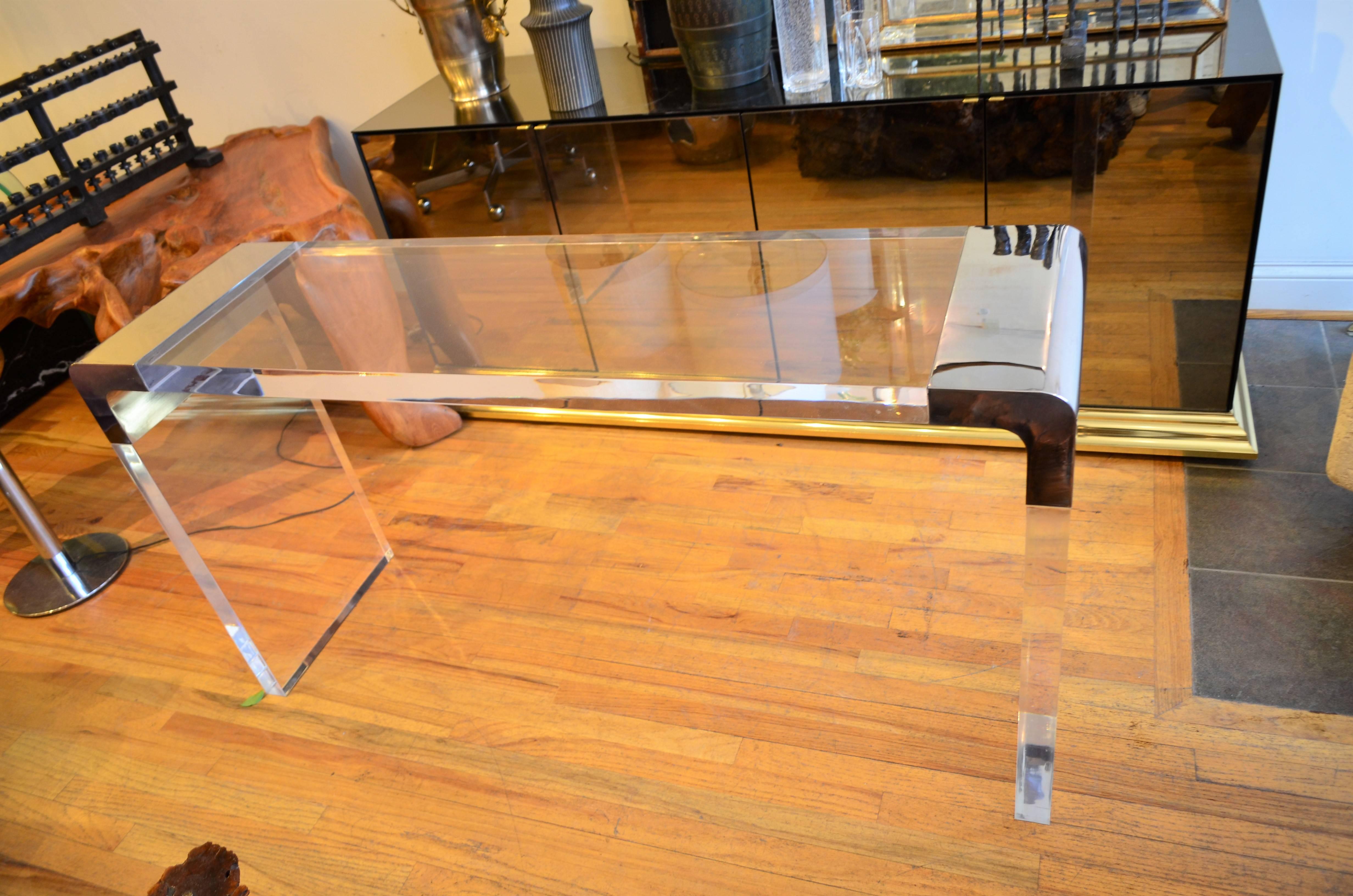 Late 20th Century Exceptional Thick Lucite Waterfall Console Table