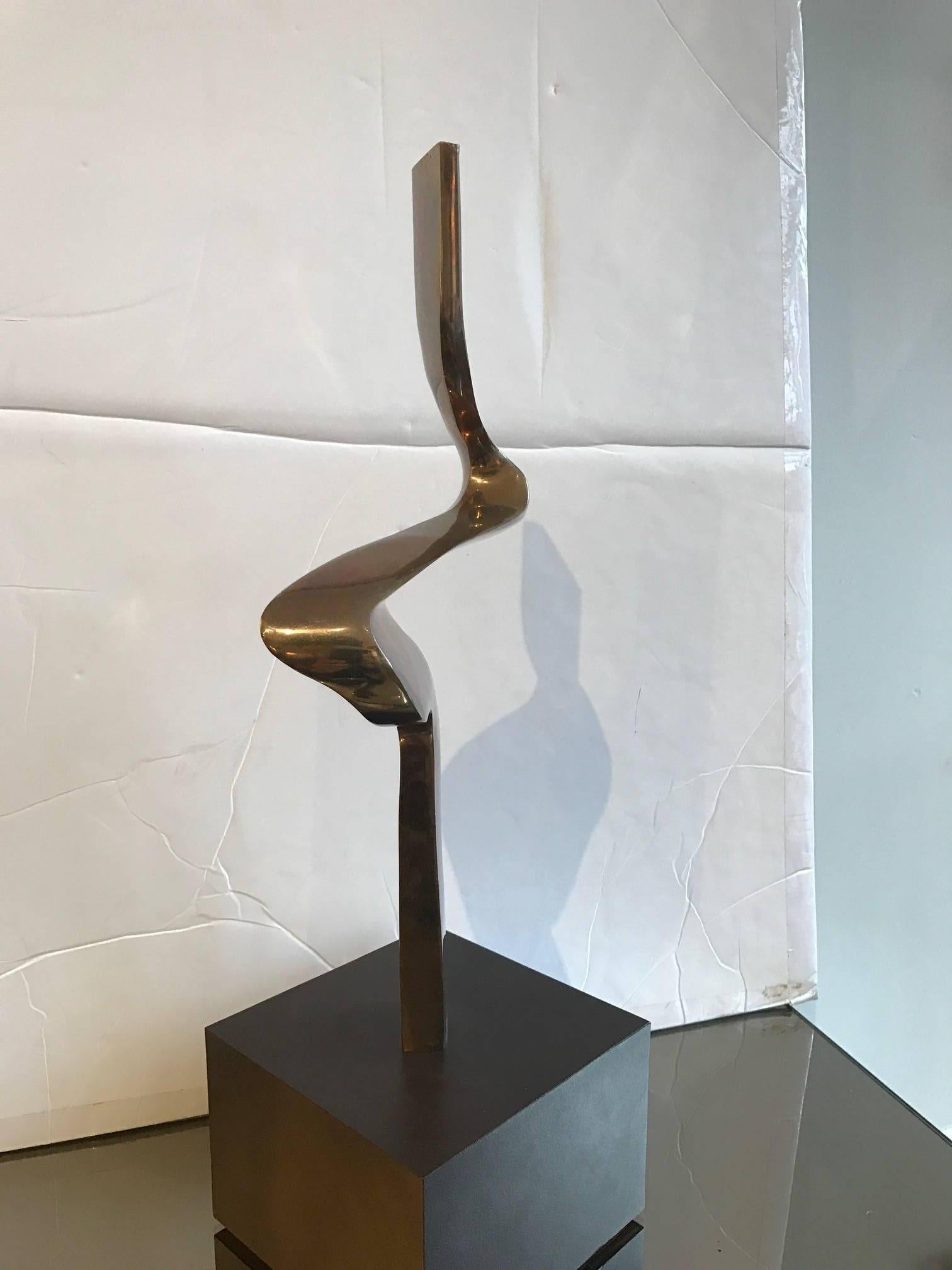 Fantastic Mid-Century abstract bronze sculpture by Chicago artist Joseph A. Burlini. Great form and powerful from all angles.
Highly sculptural decorative tabletop object.