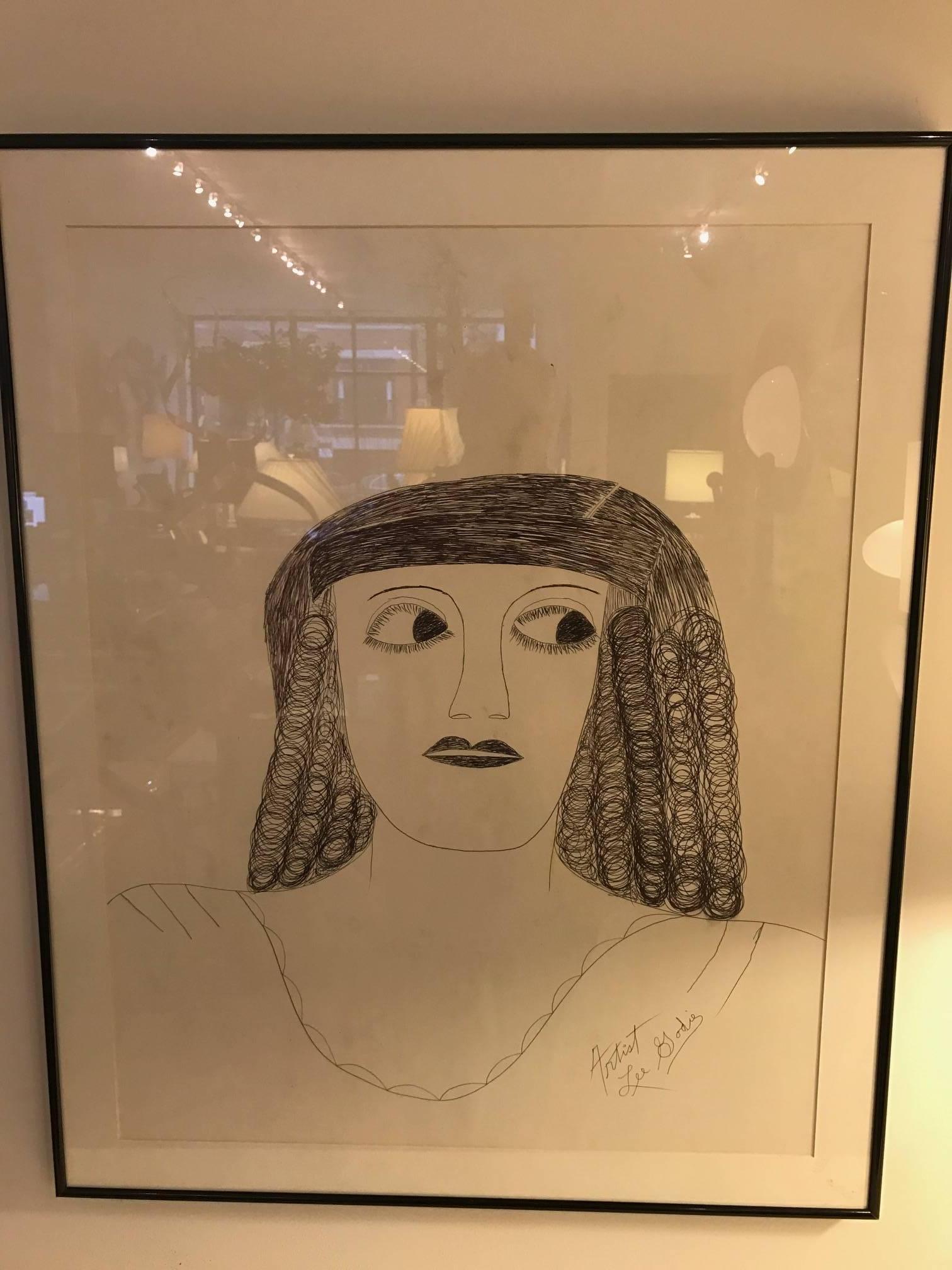 Lee Godie Outsider Art Ink Portrait  In Good Condition In Chicago, IL