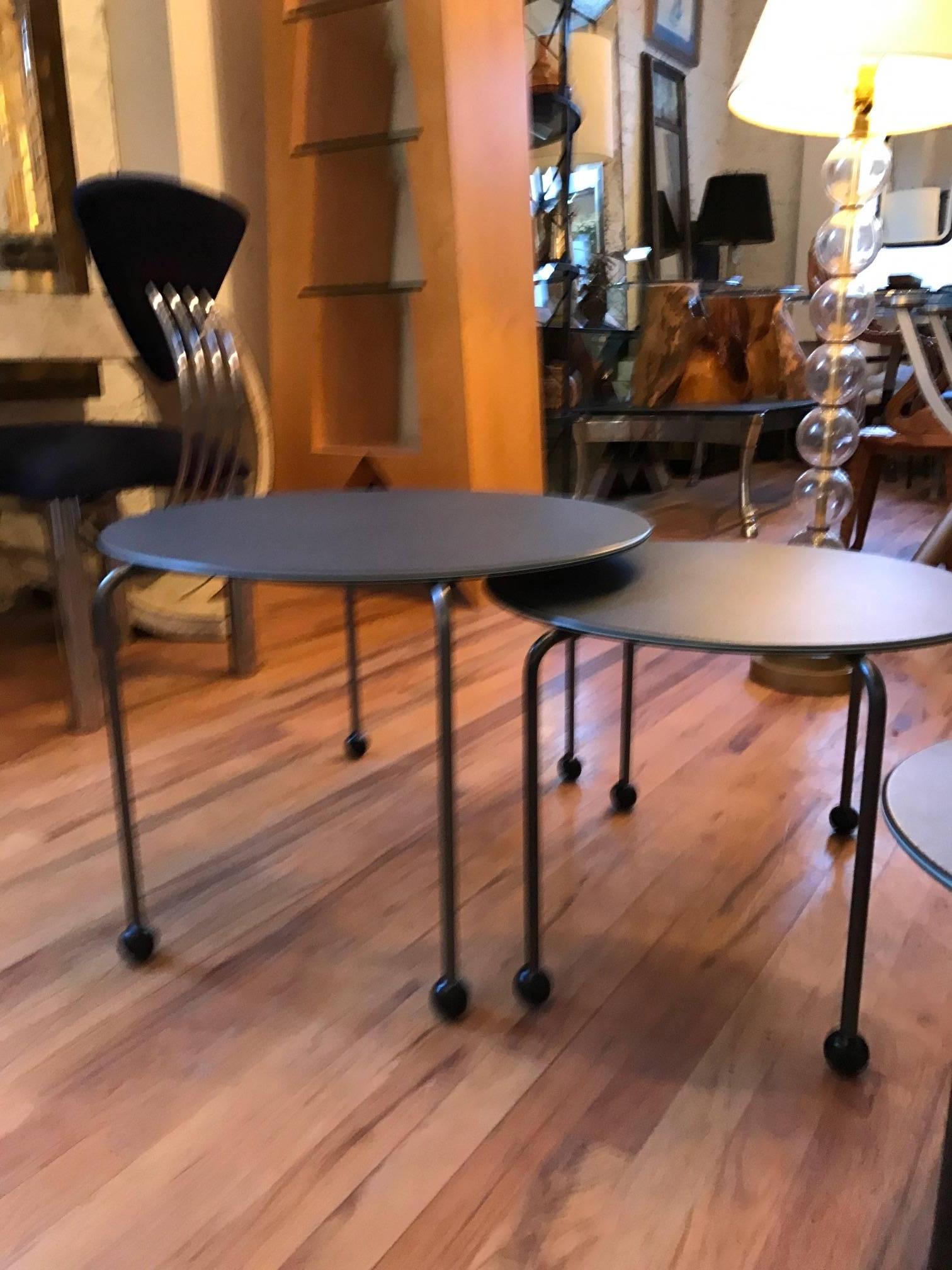Wood Set of Three Italian Memphis Nesting Tables End Tables