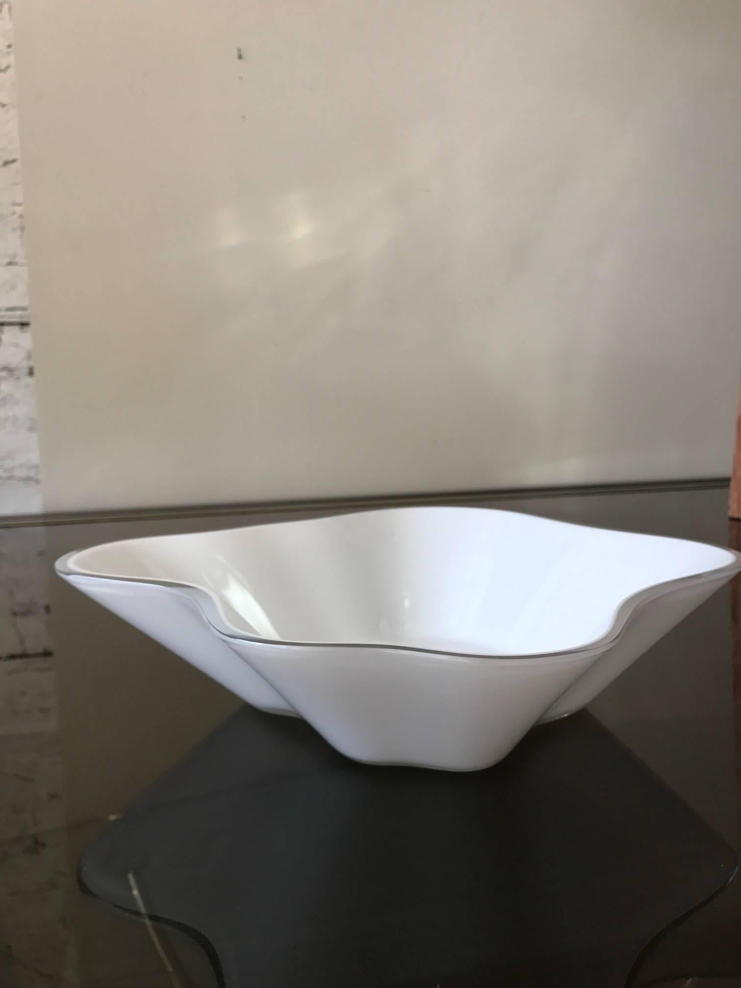 Modern Alvar Aalto Cased White Glass Centerpiece  Bowl