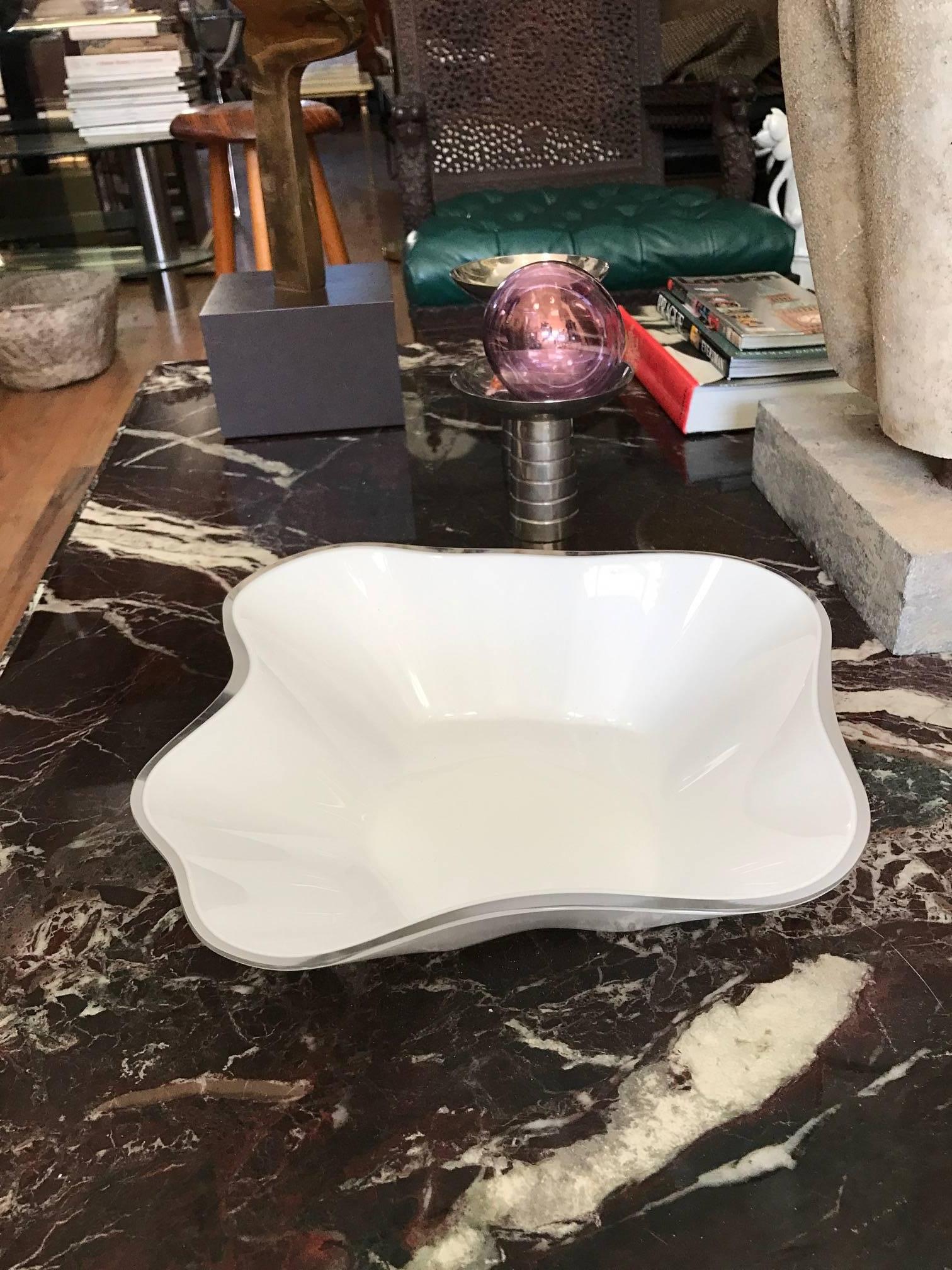 20th Century Alvar Aalto Cased White Glass Centerpiece  Bowl