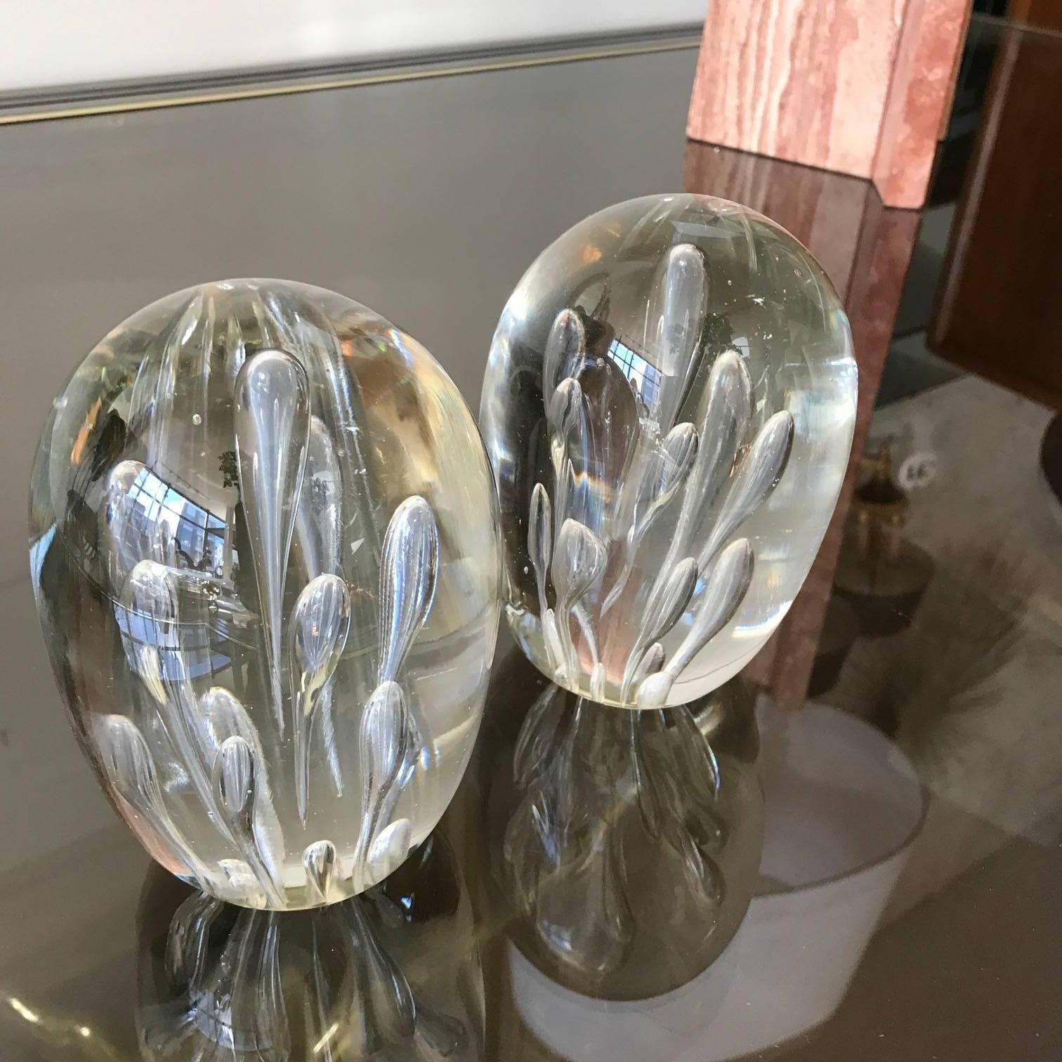 Italian Pair of Large Murano Clear Glass Bookends Decorative Objects